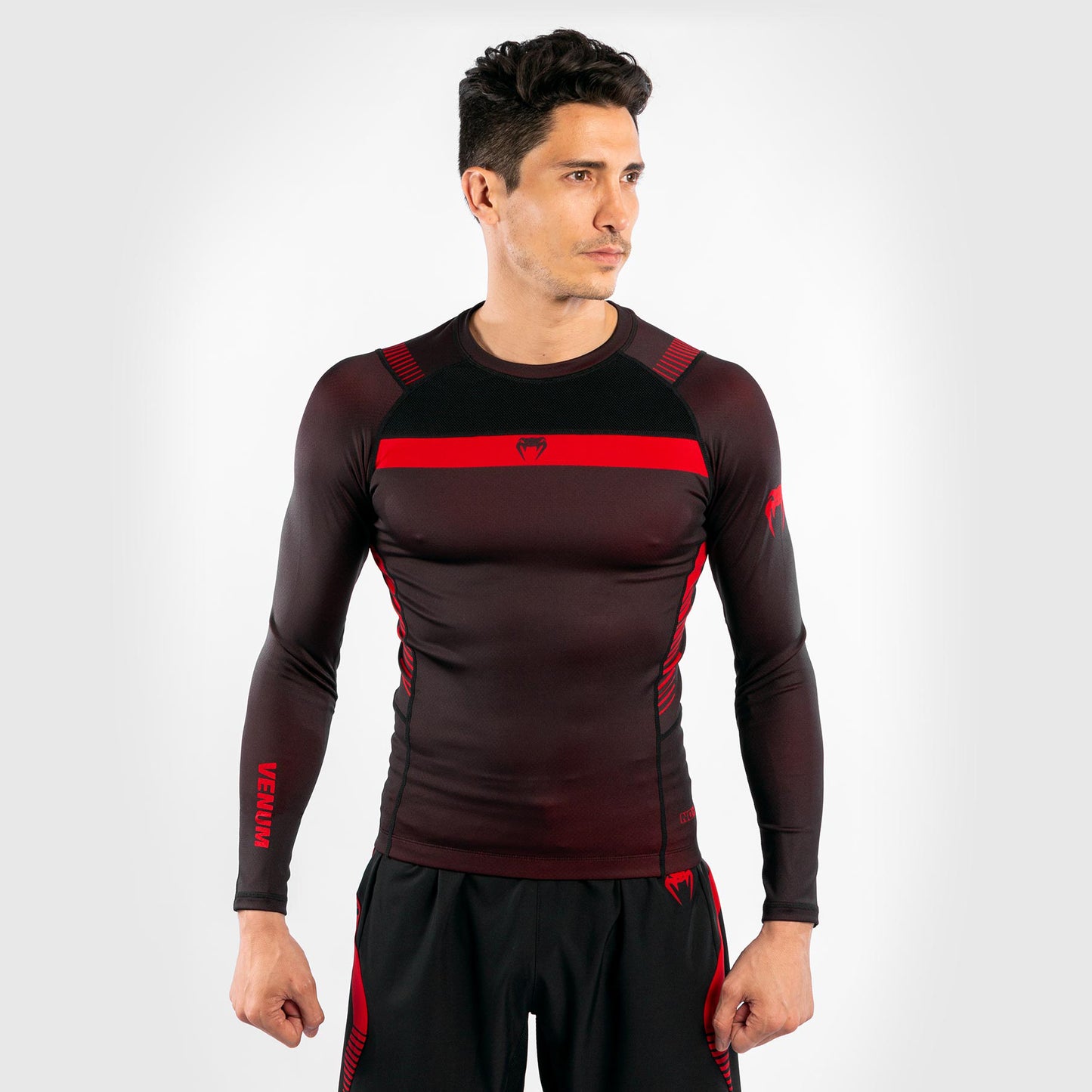 T-shirt a compressione Venum No Gi 3.0 - Maniche lunghe - Nero/Rosso