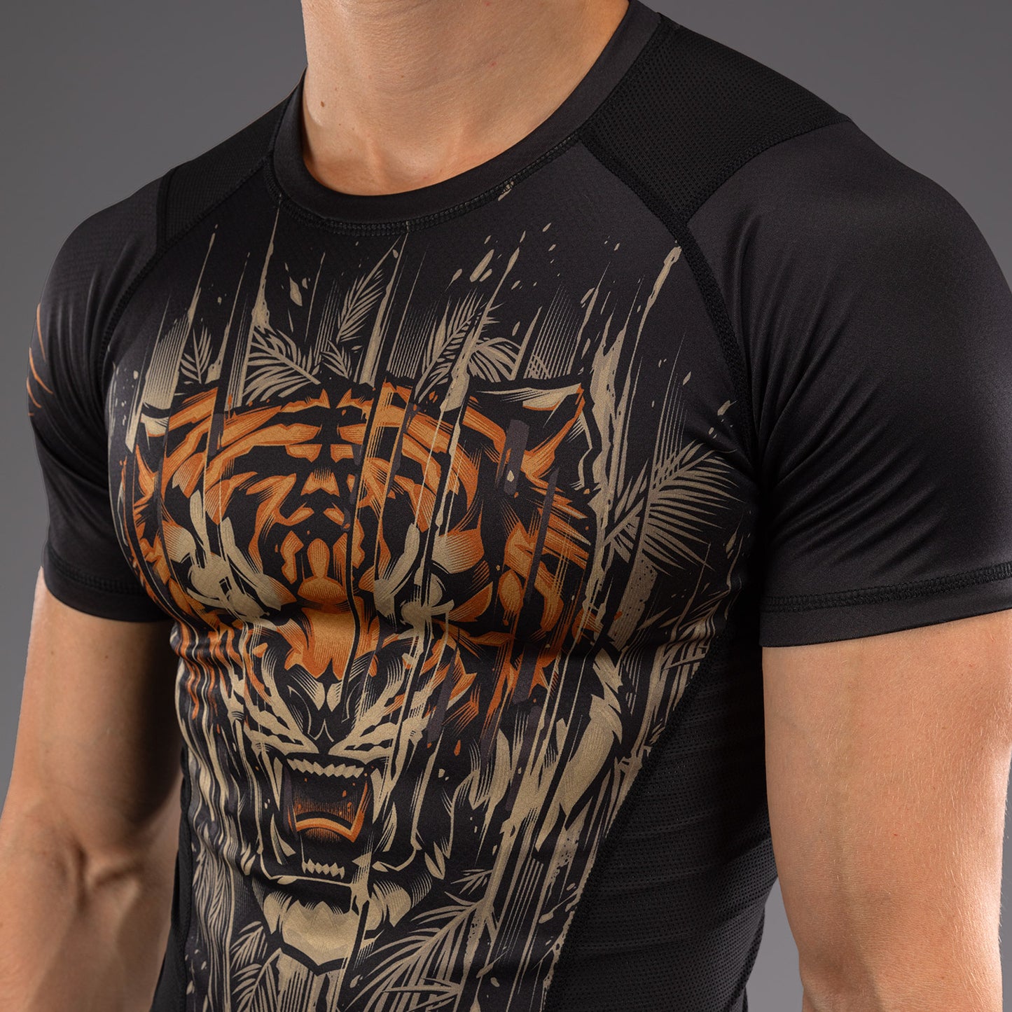 Venum Tiger Rashguard a maniche Corte - Nero/Arancione Neon