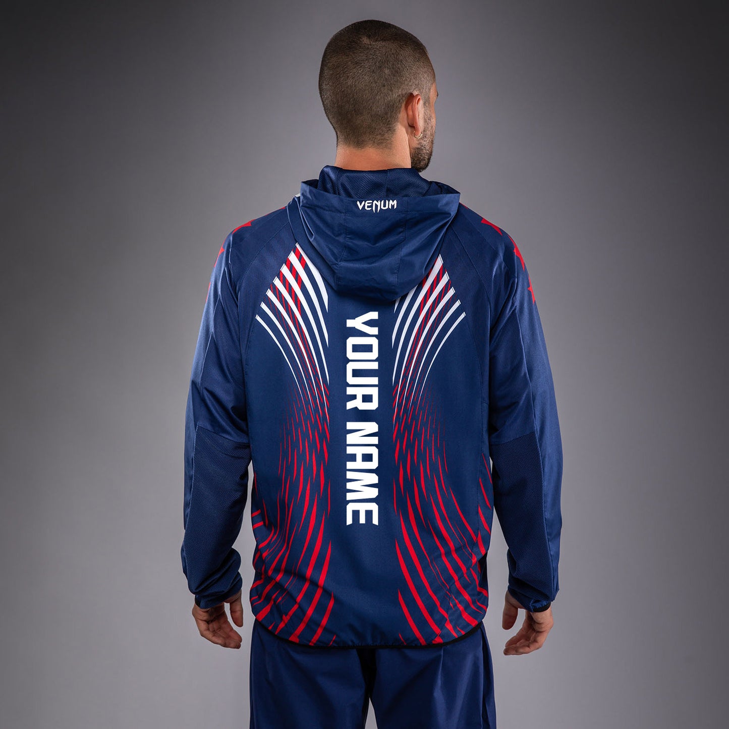 Official UFC Freedom 250 by Venum Personalizzato Authentic Fight Night Felpa con cappuccio Walkout da uomo - Blu