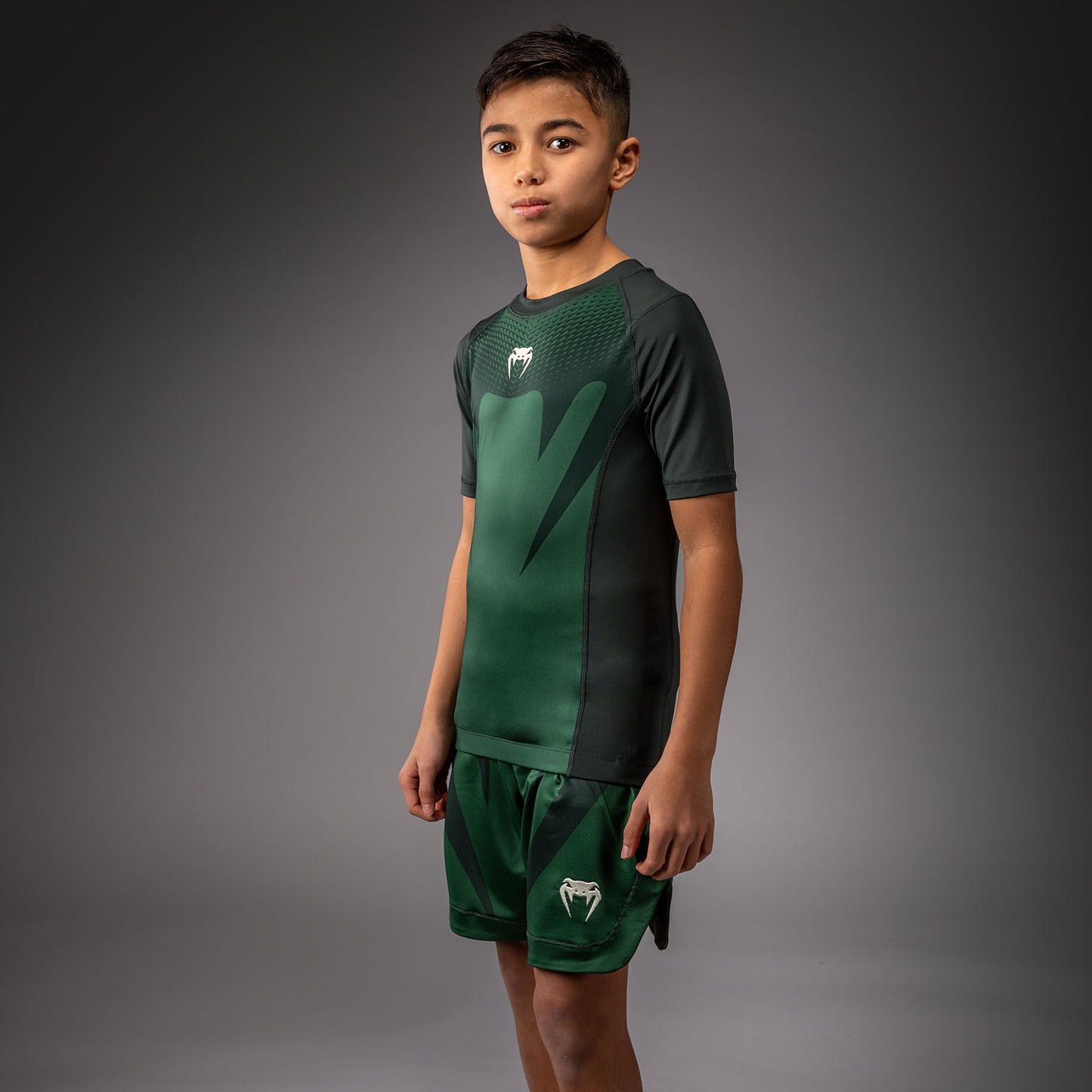 Venum Attack Rashguard a maniche corte per bambini - Verde foresta/ Bianco sporco