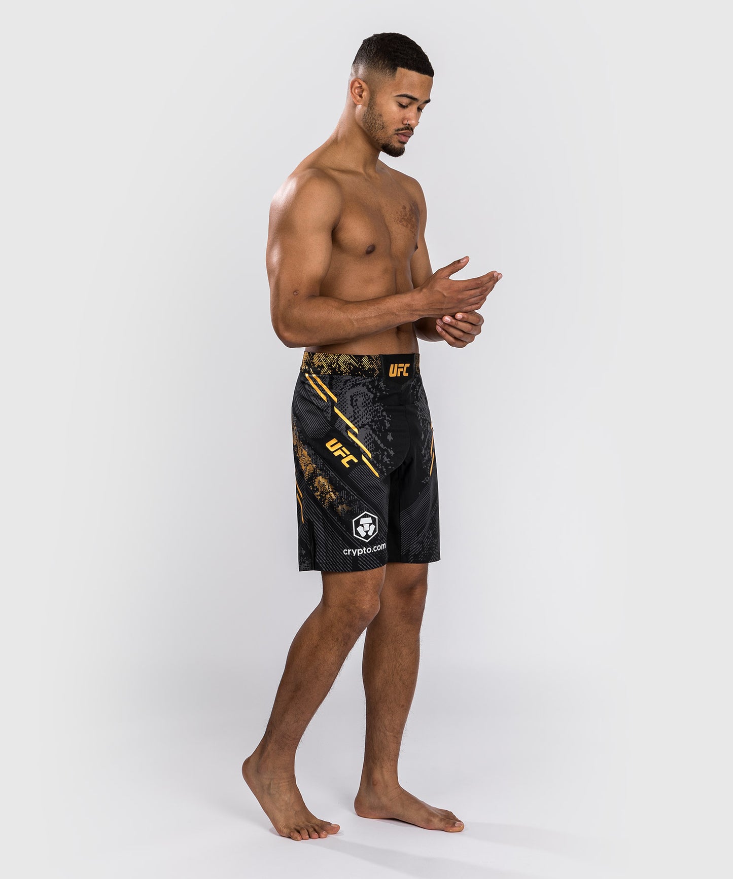 Pantaloncini da combattimento UFC Adrenaline by Venum personalizzati Authentic Fight Night - Uomo - Taglio lungo - Nero/Oro