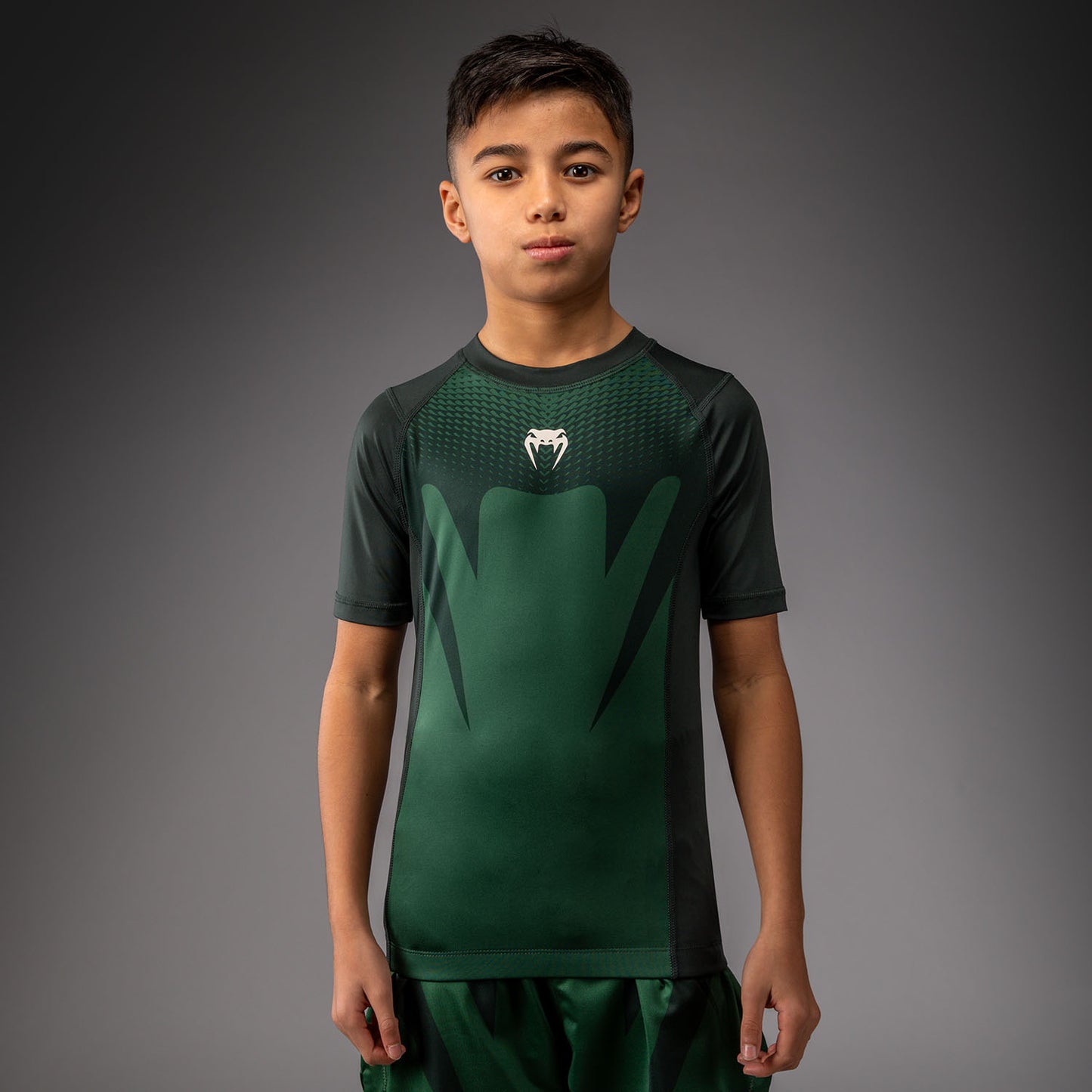 Venum Attack Rashguard a maniche corte per bambini - Verde foresta/ Bianco sporco