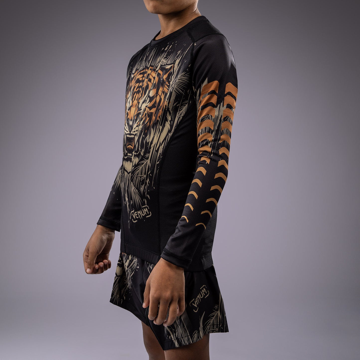 Venum Tiger Rashguard Maniche Lunghe Bambini - Nero/Arancione Neon