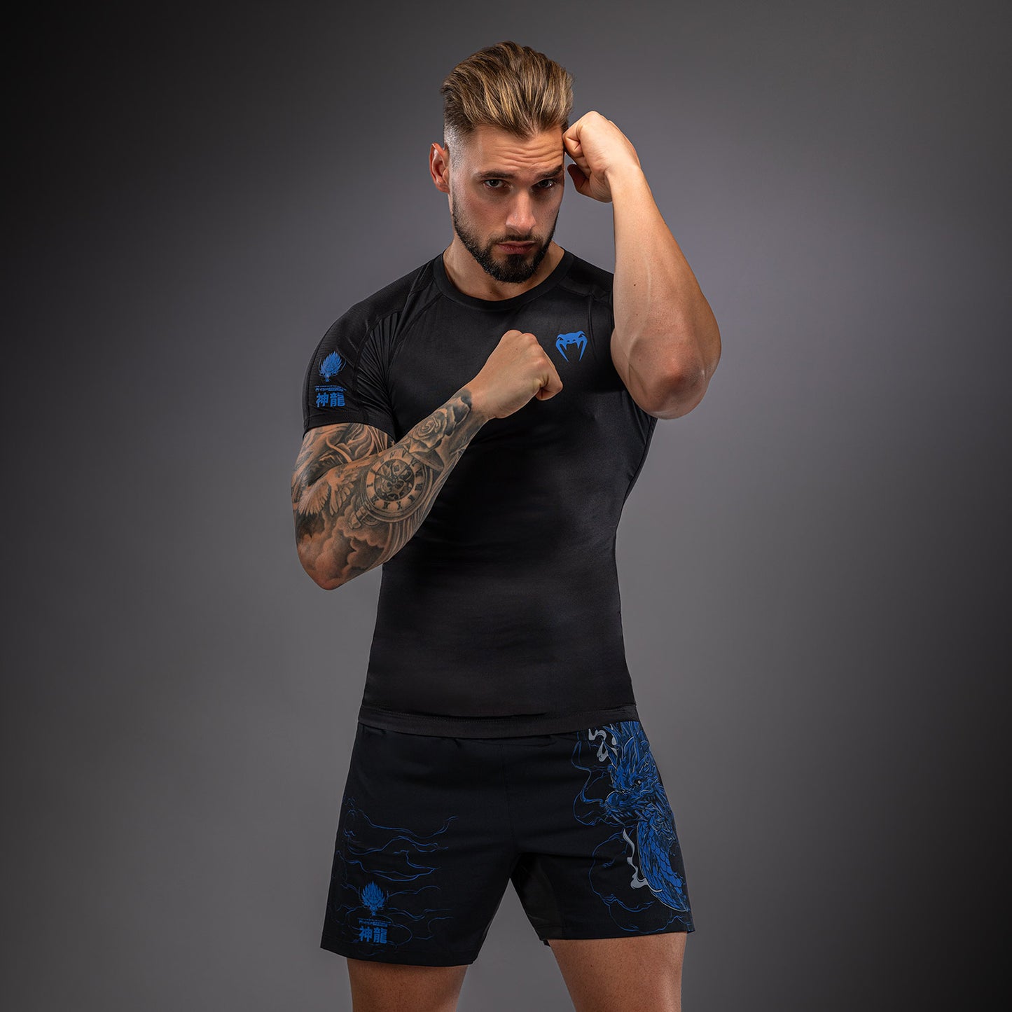 Venum Thunder Dragon Rashguard a Maniche Corte – Nero/Blu Reale