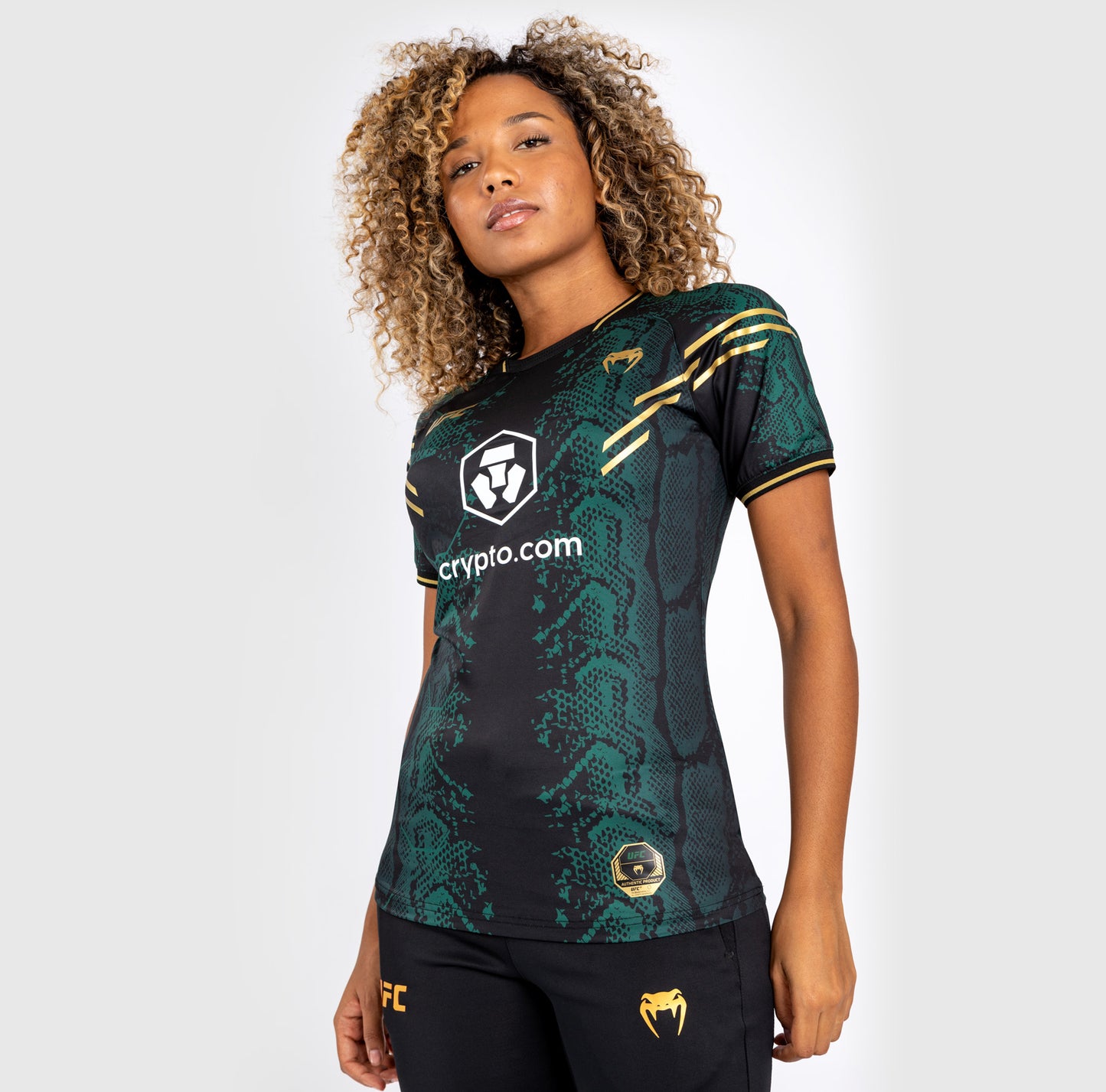 UFC Adrenaline by Venum Personalized Authentic Fight Night Maglia Walkout da donna - Emerald Edition - verde/nero/oro