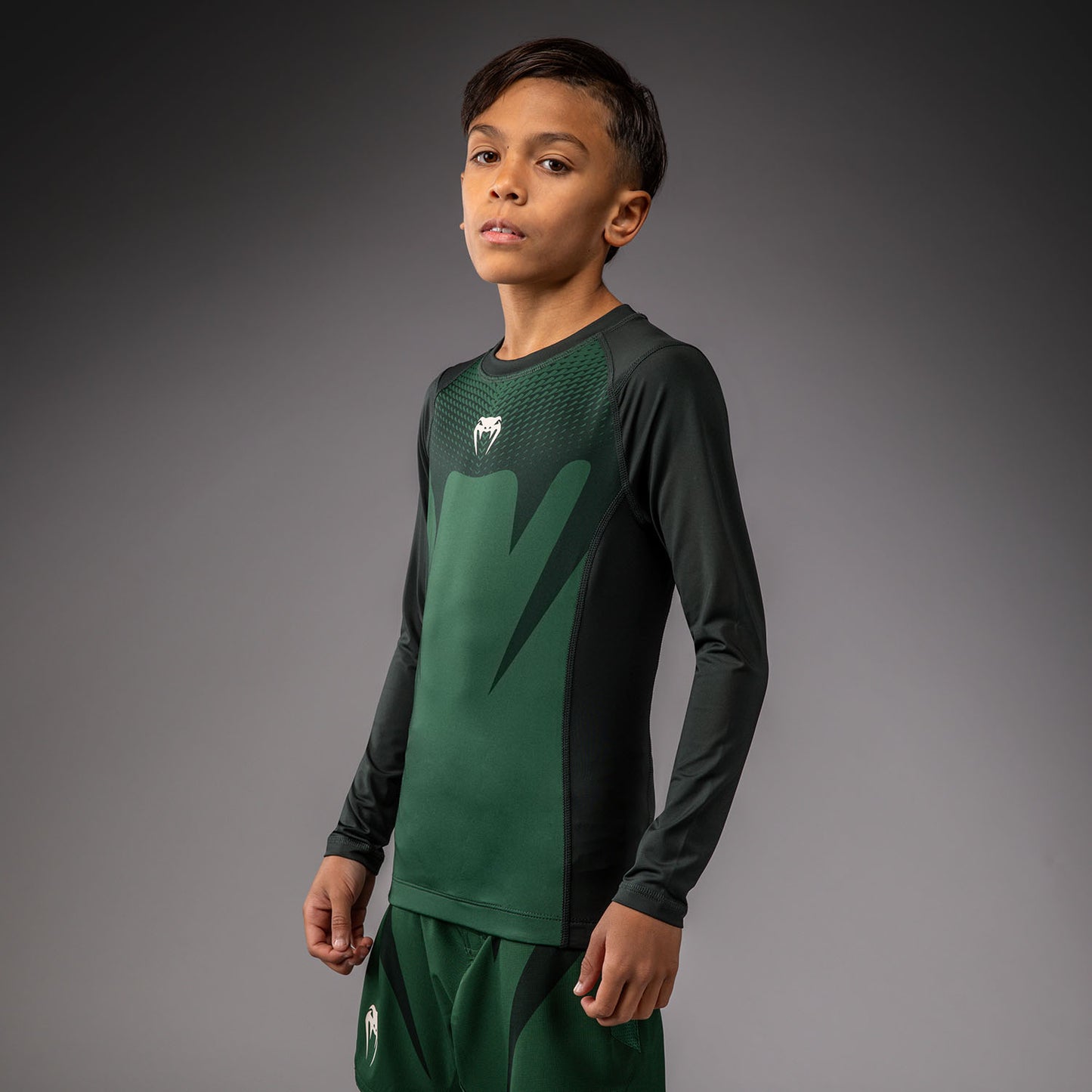 Venum Attack Rashguard a manica lunga per bambini - Verde foresta/ Bianco sporco