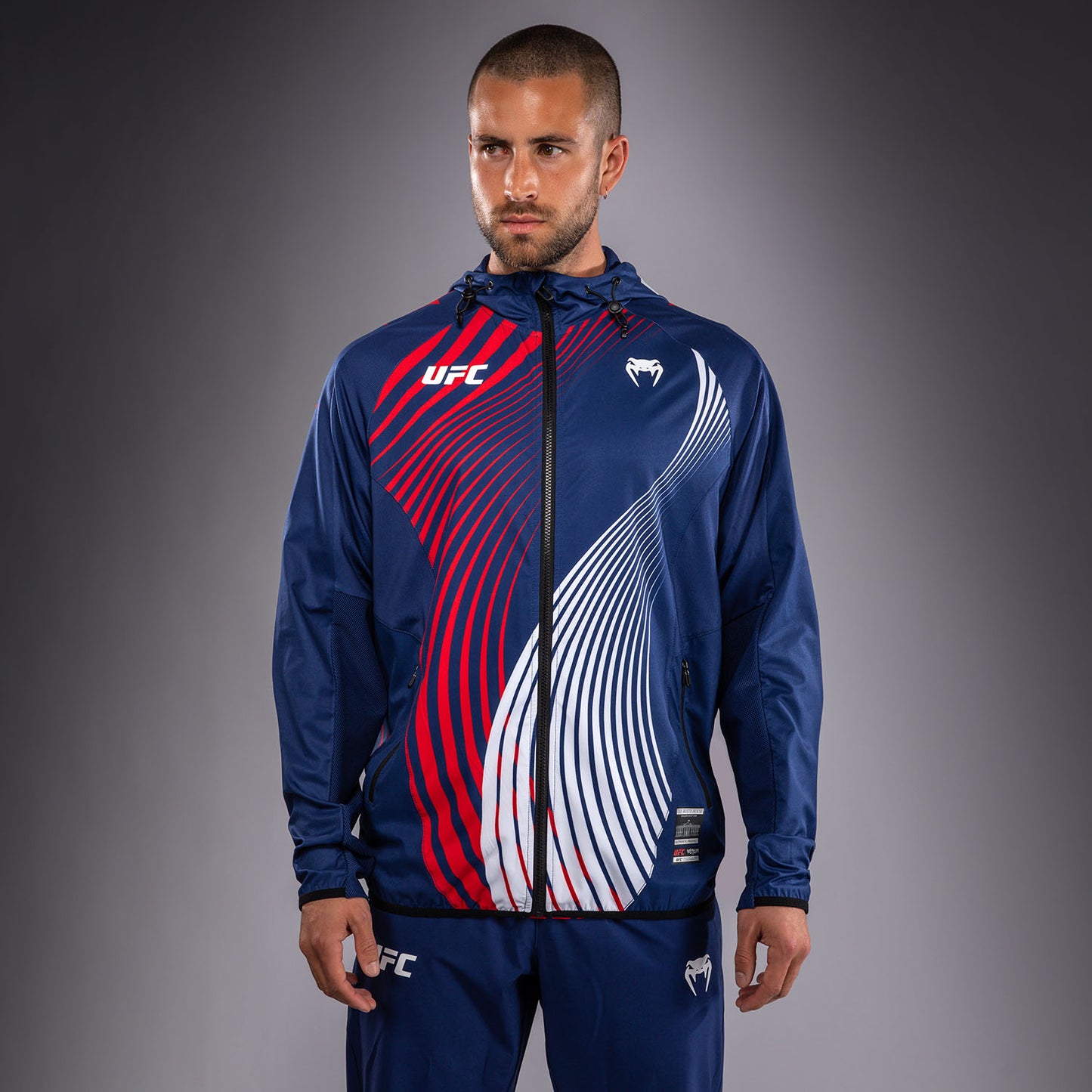 Official UFC Freedom 250 by Venum Personalizzato Authentic Fight Night Felpa con cappuccio Walkout da uomo - Blu