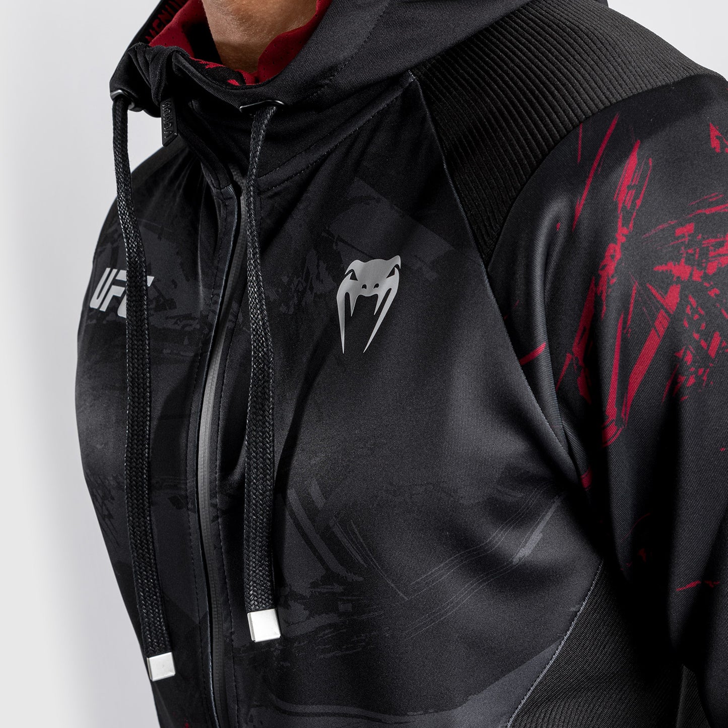 Felpa con zip UFC Venum Authentic Fight Week 2.0 - nero/rosso