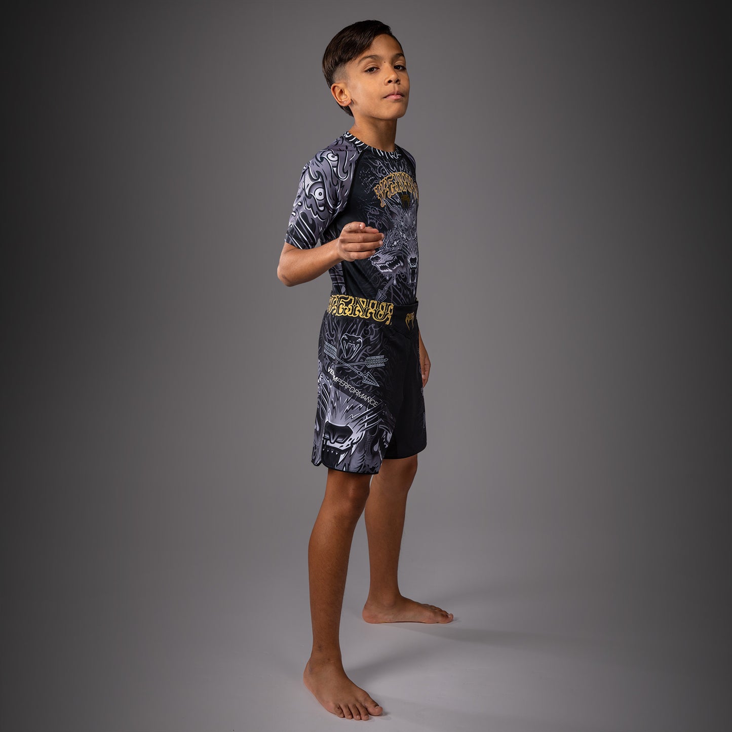 Venum Wolf Atak Rashguard a Maniche Corte Per Bambini – Nero/Grigio