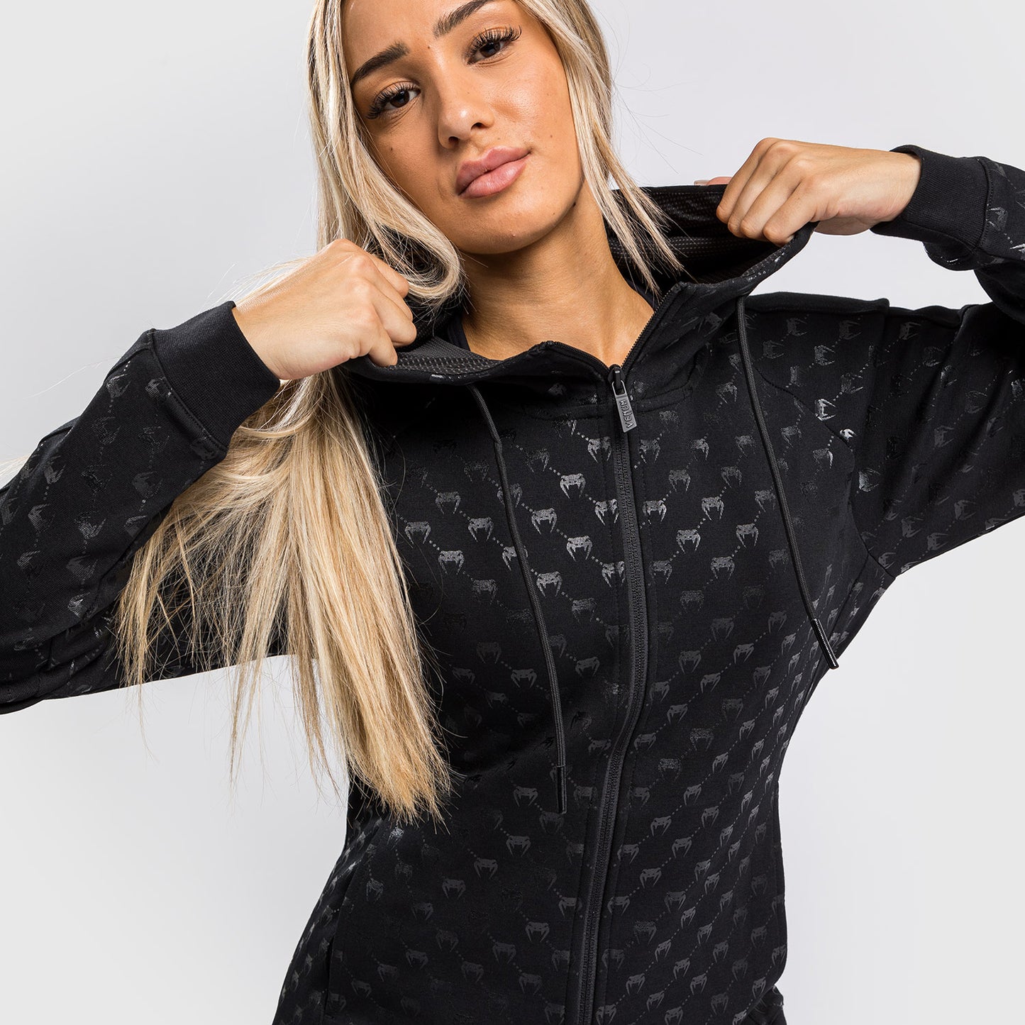 Felpa con cappuccio e zip Monogram Venum – Nero/Oro Rosa