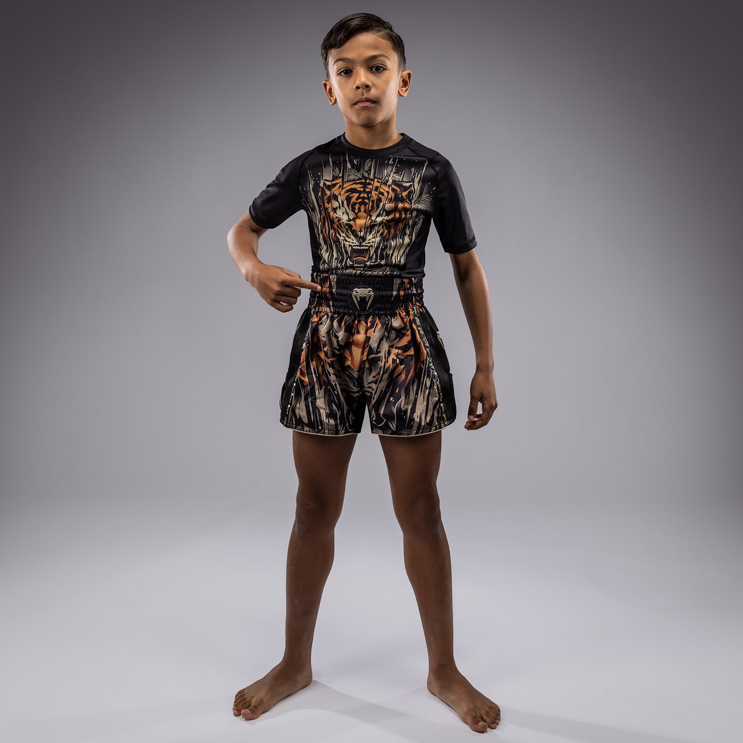 Venum Tiger Pantaloni Muay Thai Bambini - Nero/Arancione Neon