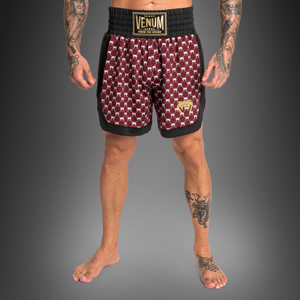 Pantaloncini da boxe Monogram Venum - Nero/Bordeaux