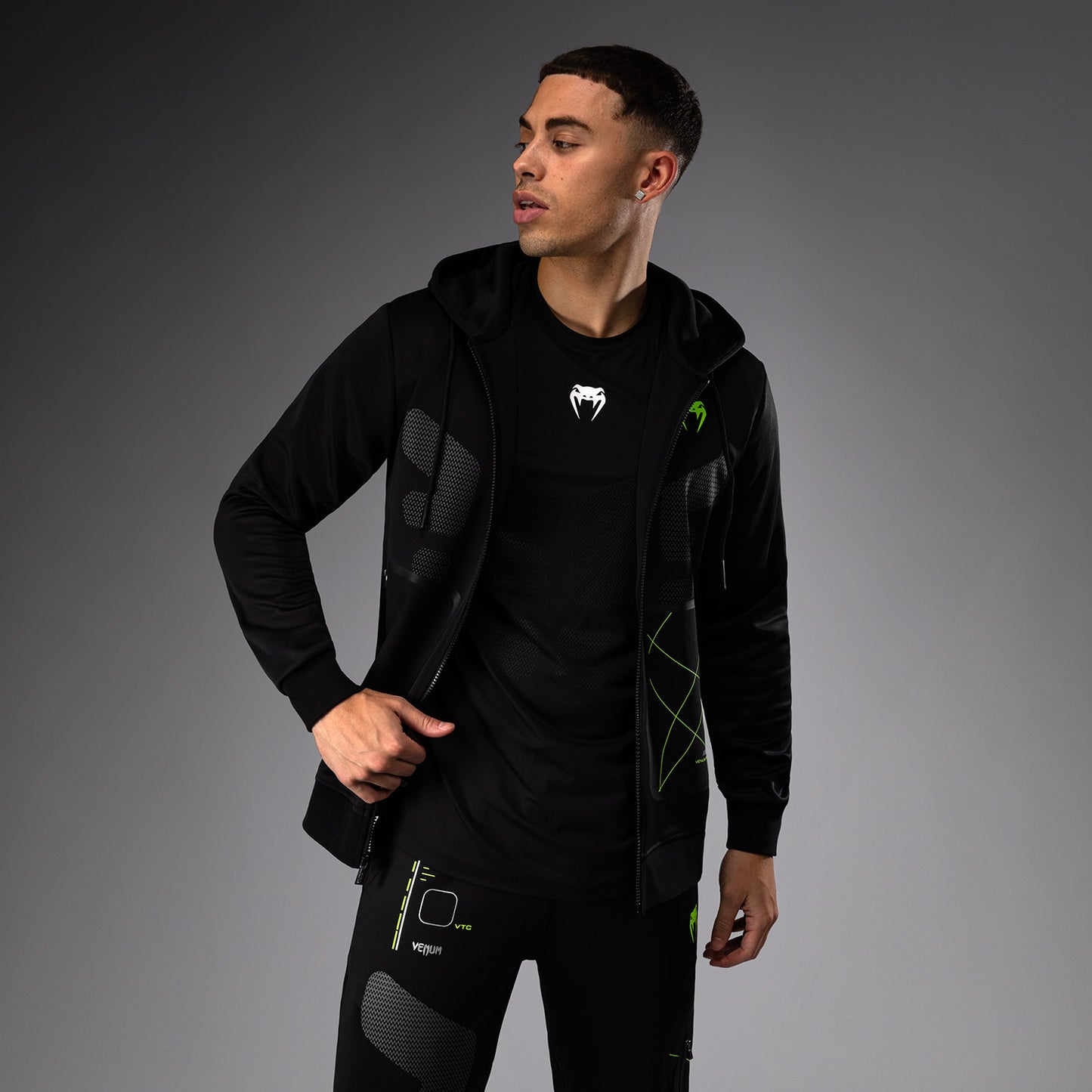 Venum Training Camp 4.0 Felpa con cappuccio con zip intera - Nero/Neo Green