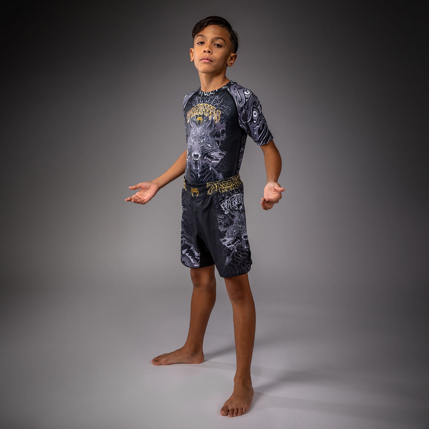 Venum Wolf Atak Pantaloncini da Combattimento Per Bambini – Nero/Grigio