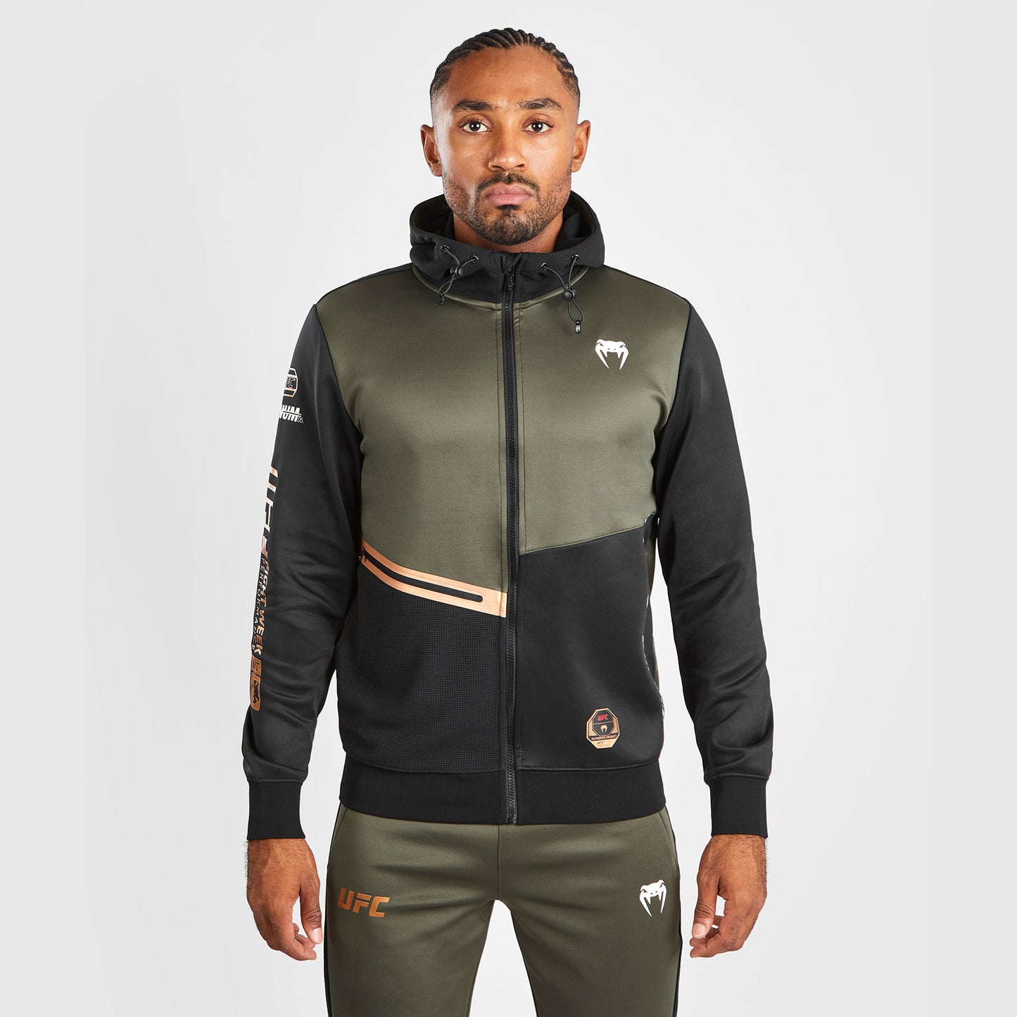 UFC Adrenaline by Venum Fight Week Felpa con cappuccio e zip da Uomo - Khaki/Bronzo