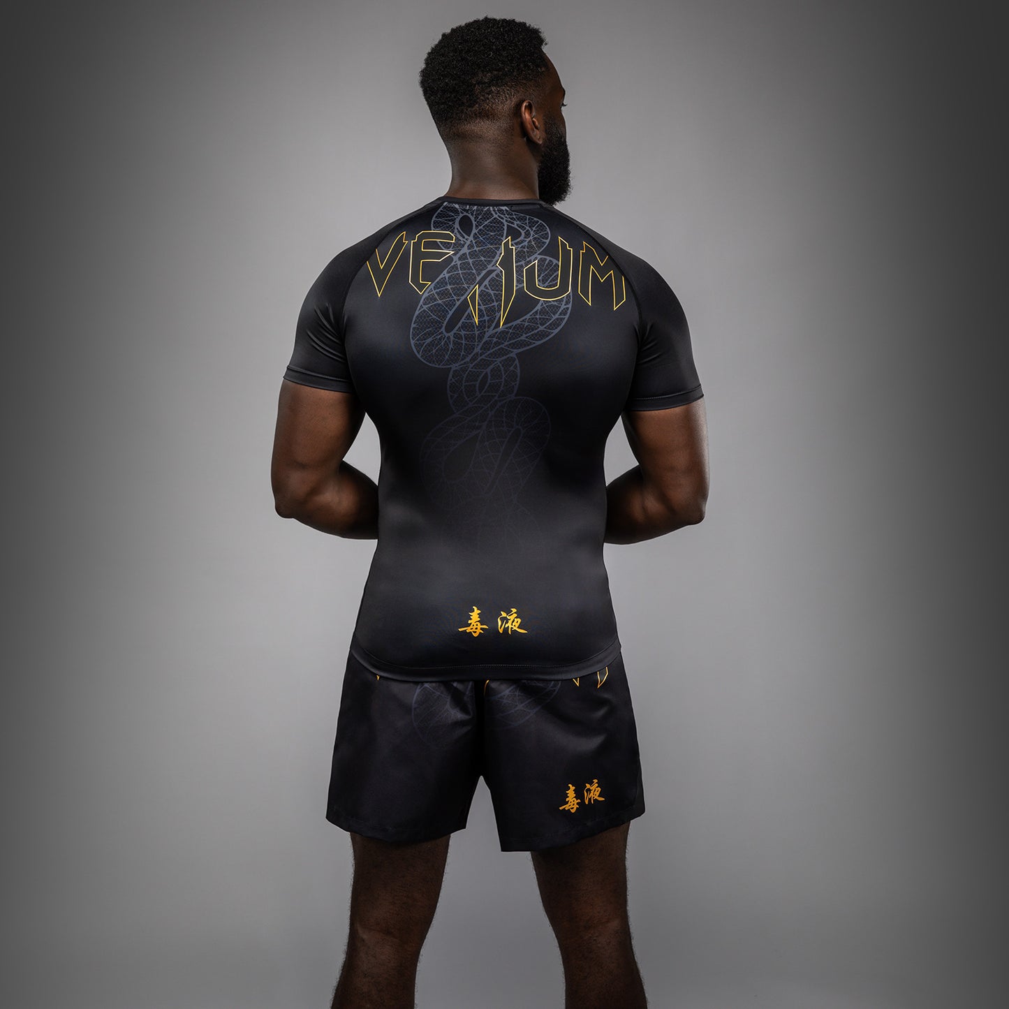 Venum Serpenti Rashguard a maniche corte – Nero/Argento/Oro
