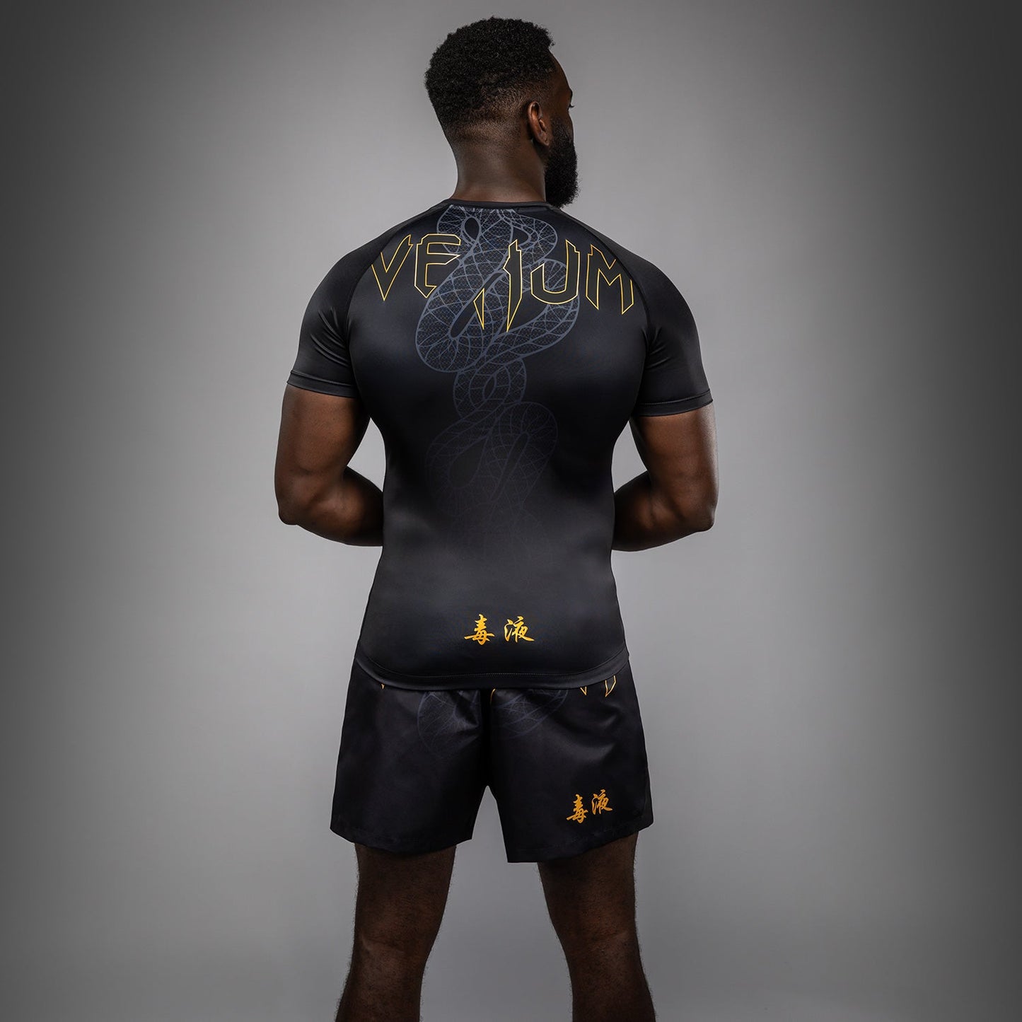 Venum Serpenti Rashguard a maniche corte – Nero/Argento/Oro