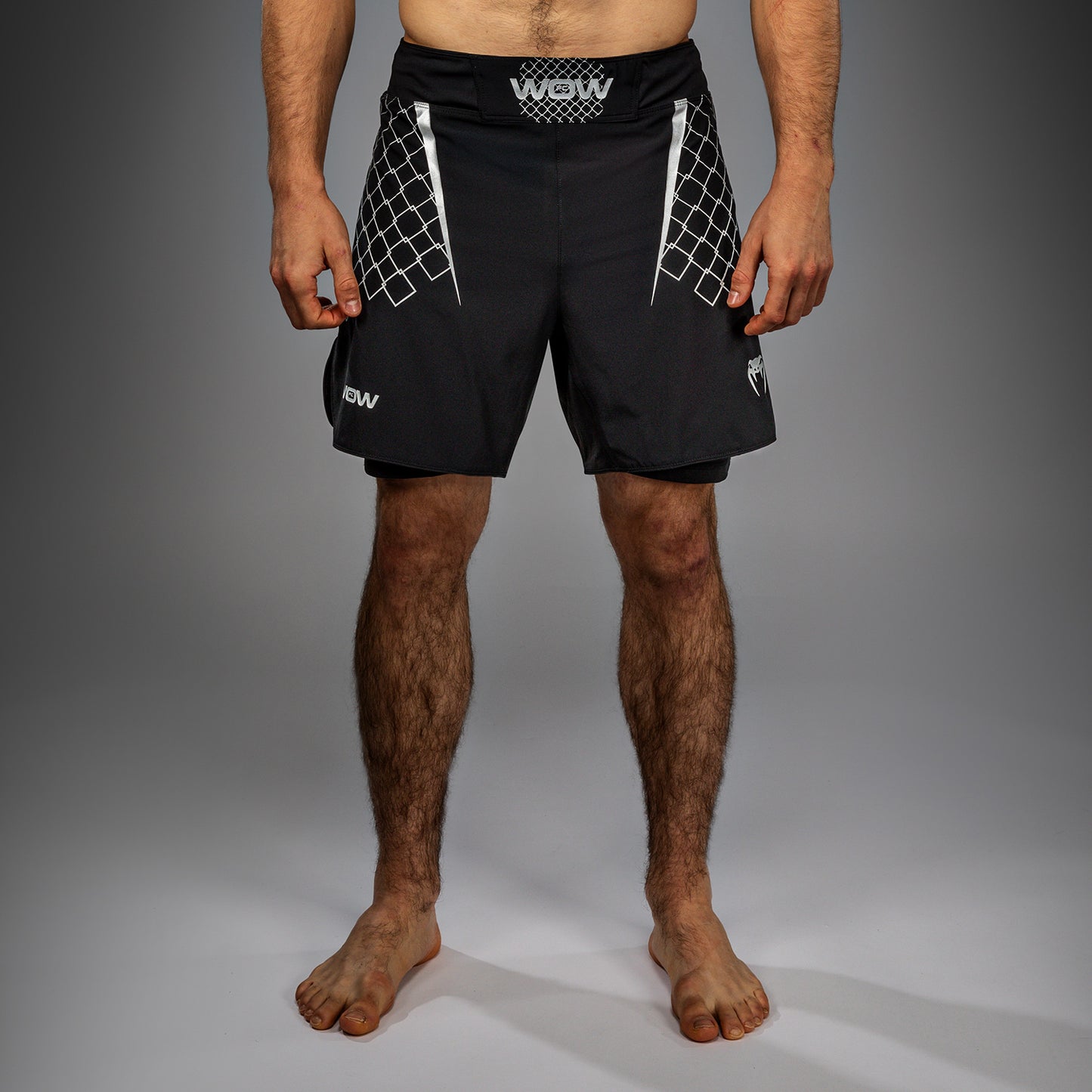 Venum x WOW FC Pantaloni da Combattimento da Uomo - Nero/ Grigio Argento