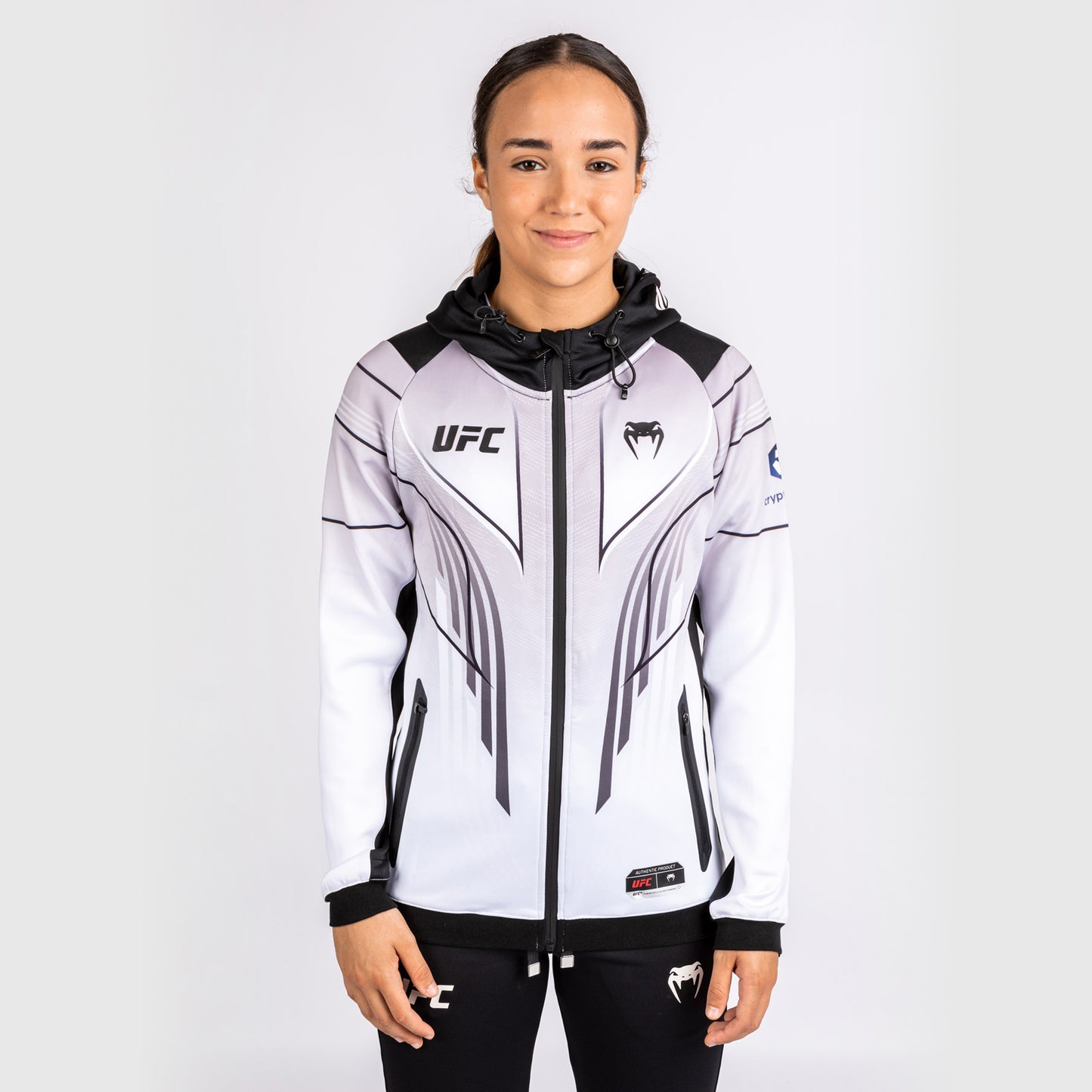 Felpa con cappuccio UFC Venum personalizzata Authentic Fight Night 2.0 Donna - Bianco