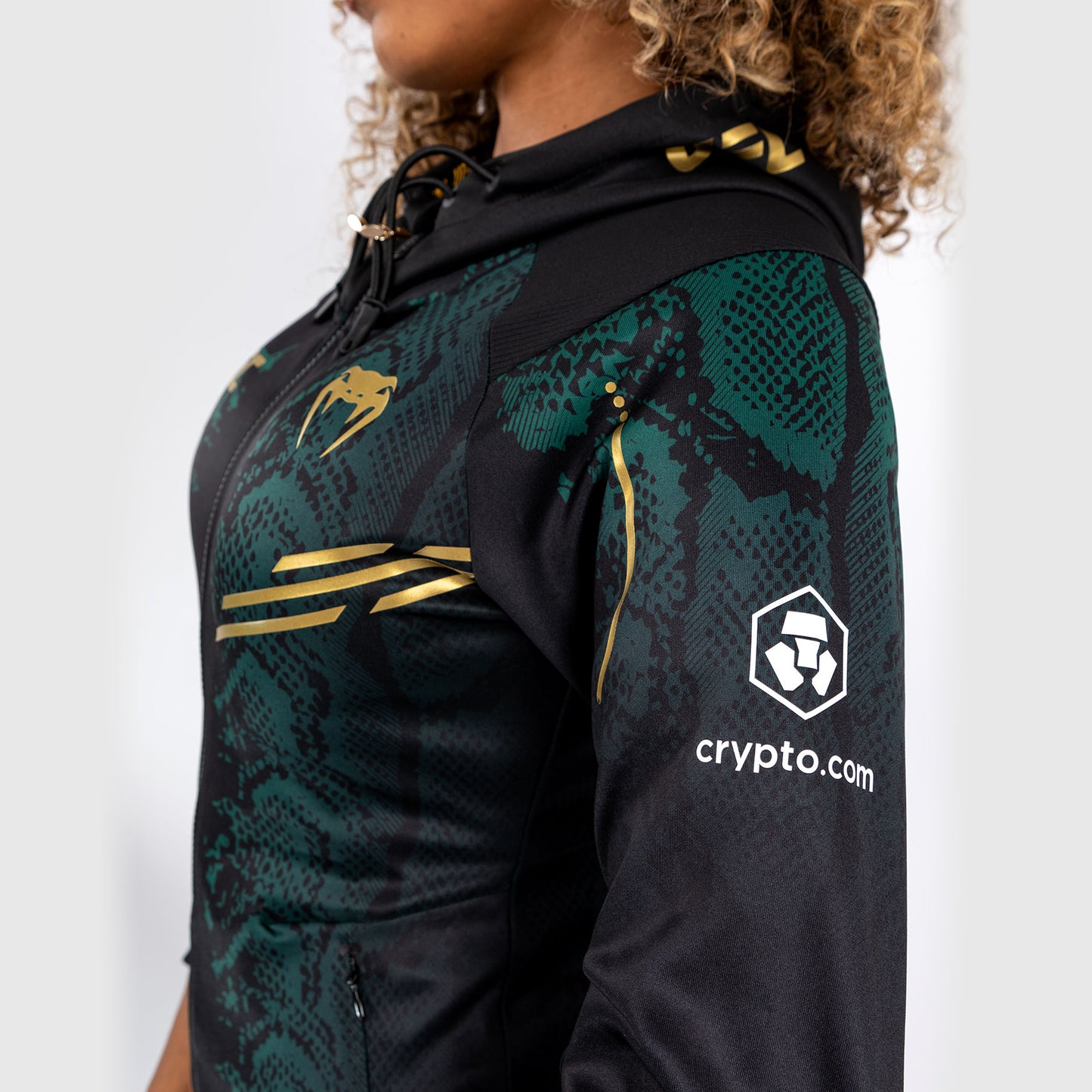 UFC Adrenaline by Venum Authentic Fight Night Felpa con cappuccio Walkout da donna - Emerald Edition - Verde/Nero/Oro