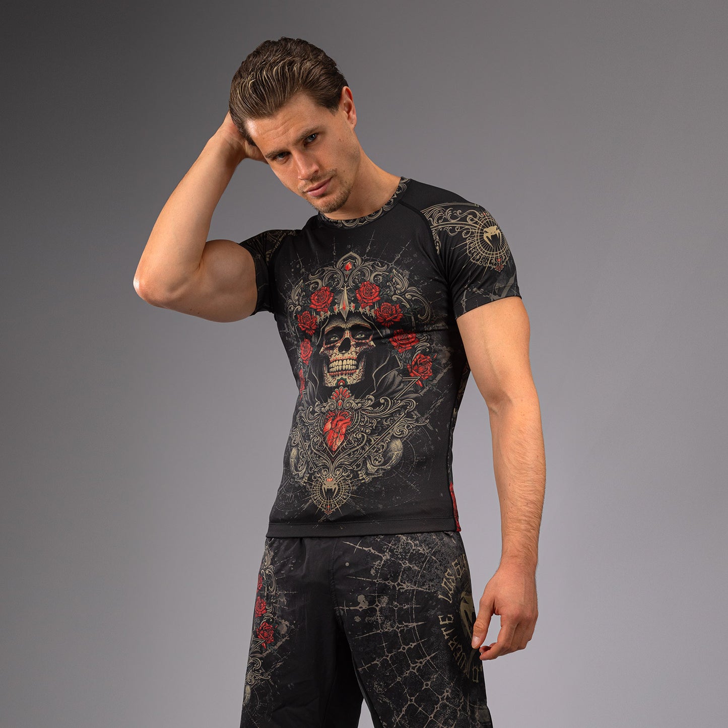 Venum Santa Muerte 5.0 Rashguard a maniche Corte - Nero Profondo/Oro