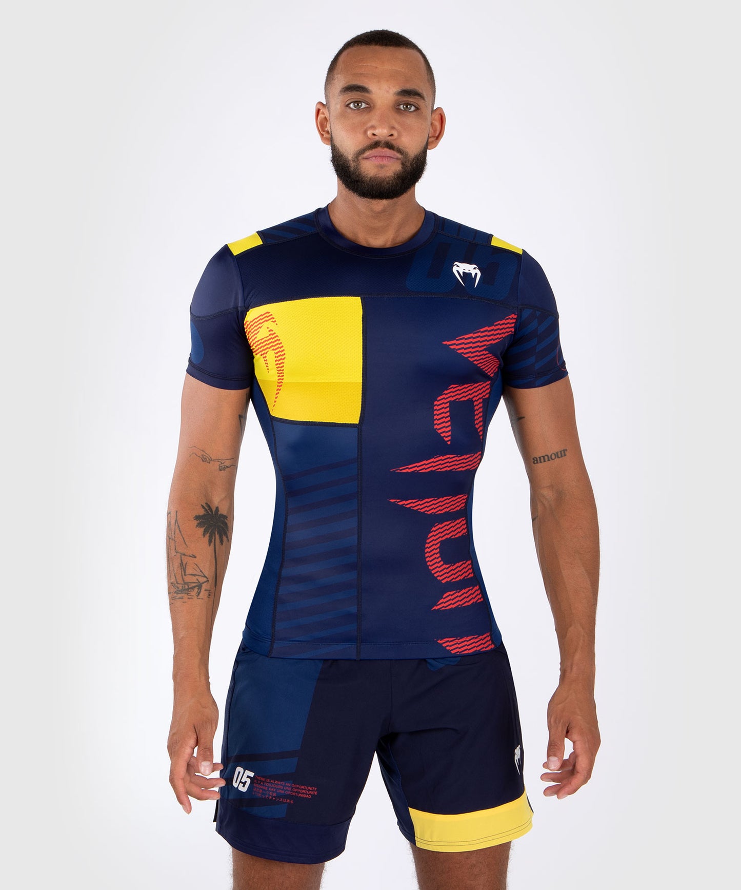 Venum Sport 05 Maglietta a Compressione a Maniche Corte - Blu/Giallo