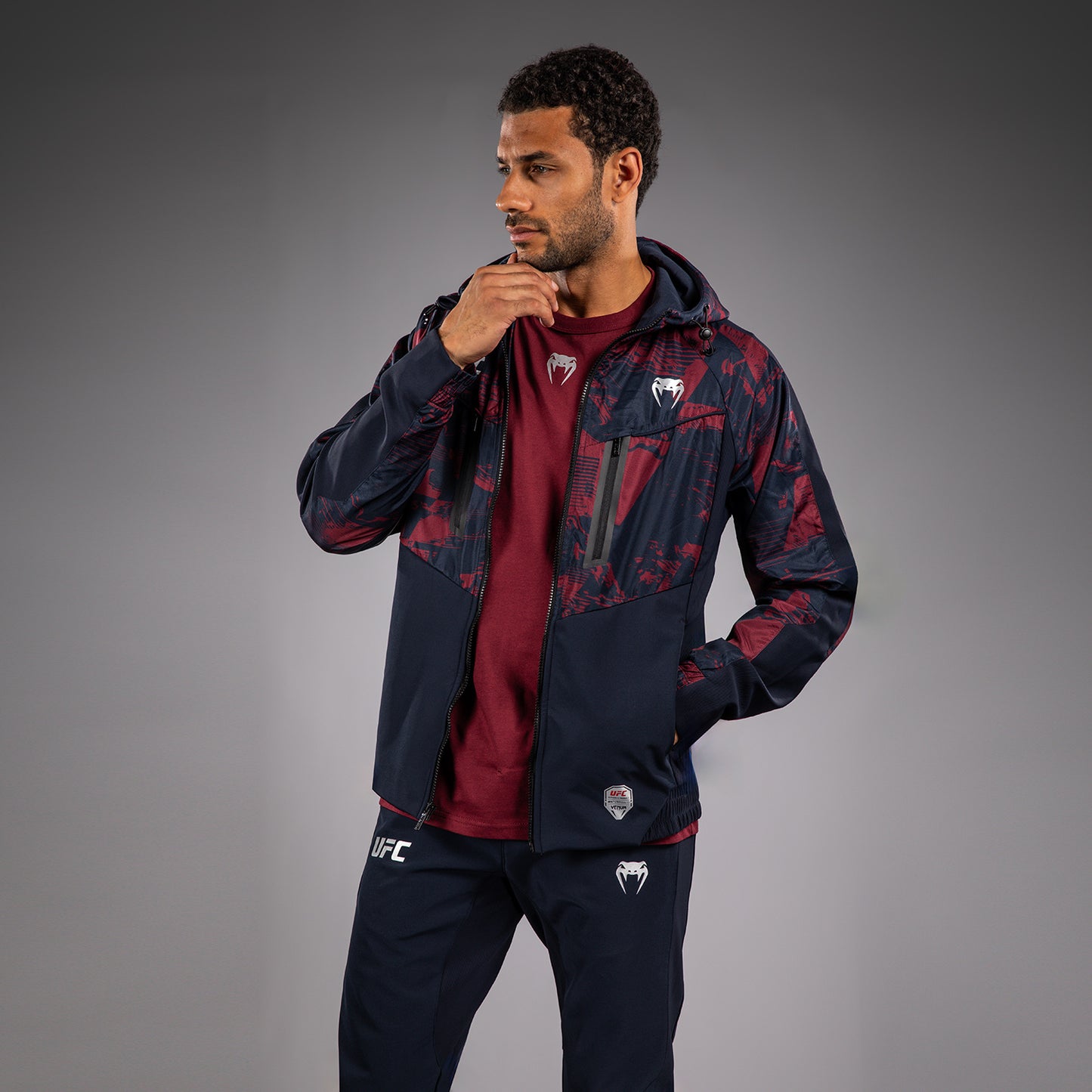 UFC Zenith by Venum Authentic Fight Week Felpa con zip Uomo - Blu navy/Bordeaux/Argento