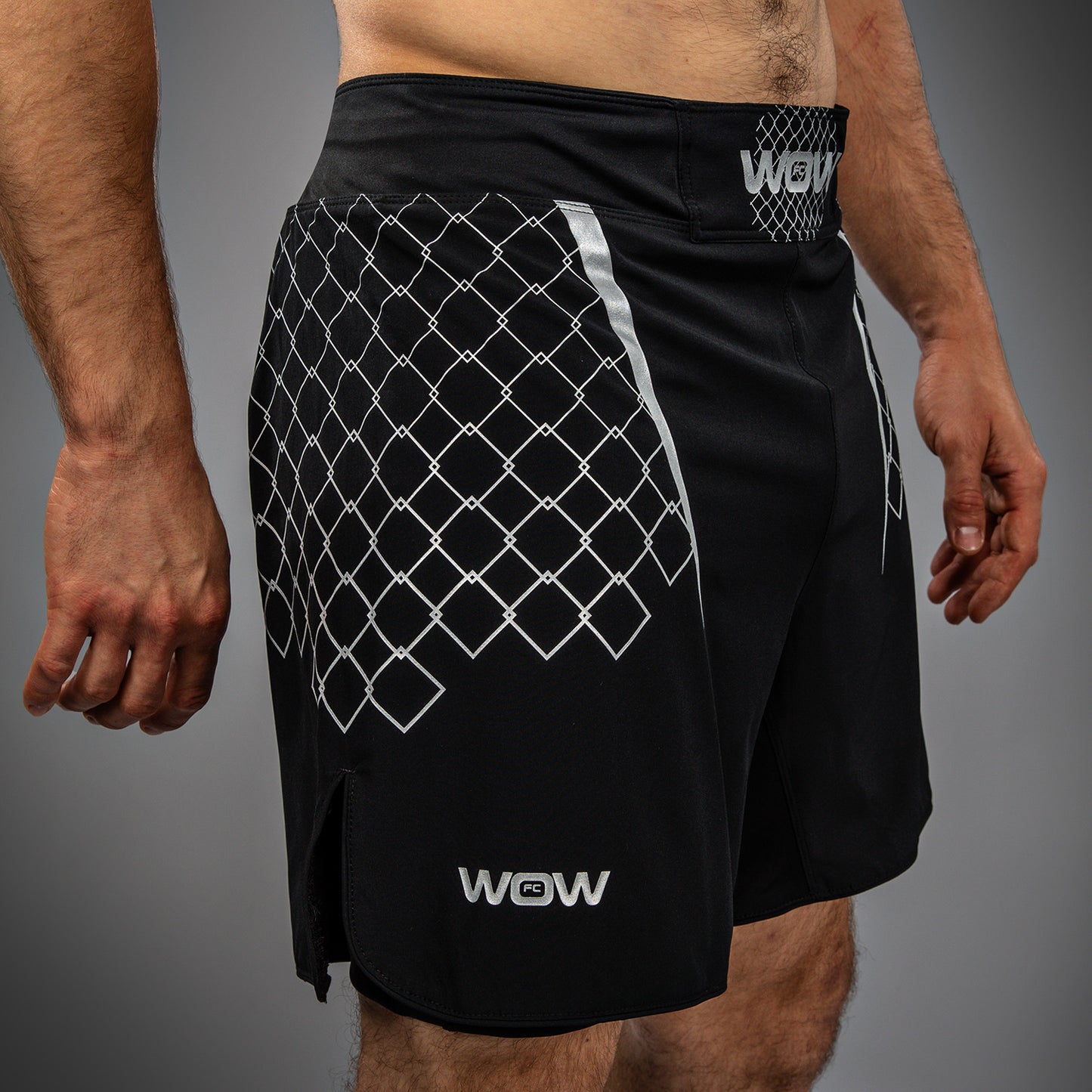 Venum x WOW FC Pantaloni da Combattimento da Uomo - Nero/ Grigio Argento