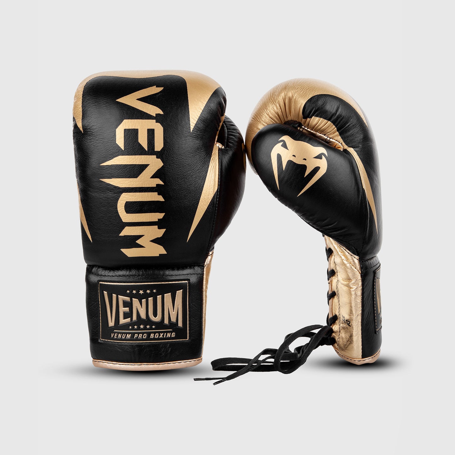 Guantoni da boxe professionali Venum Hammer con lacci - Nero/Oro