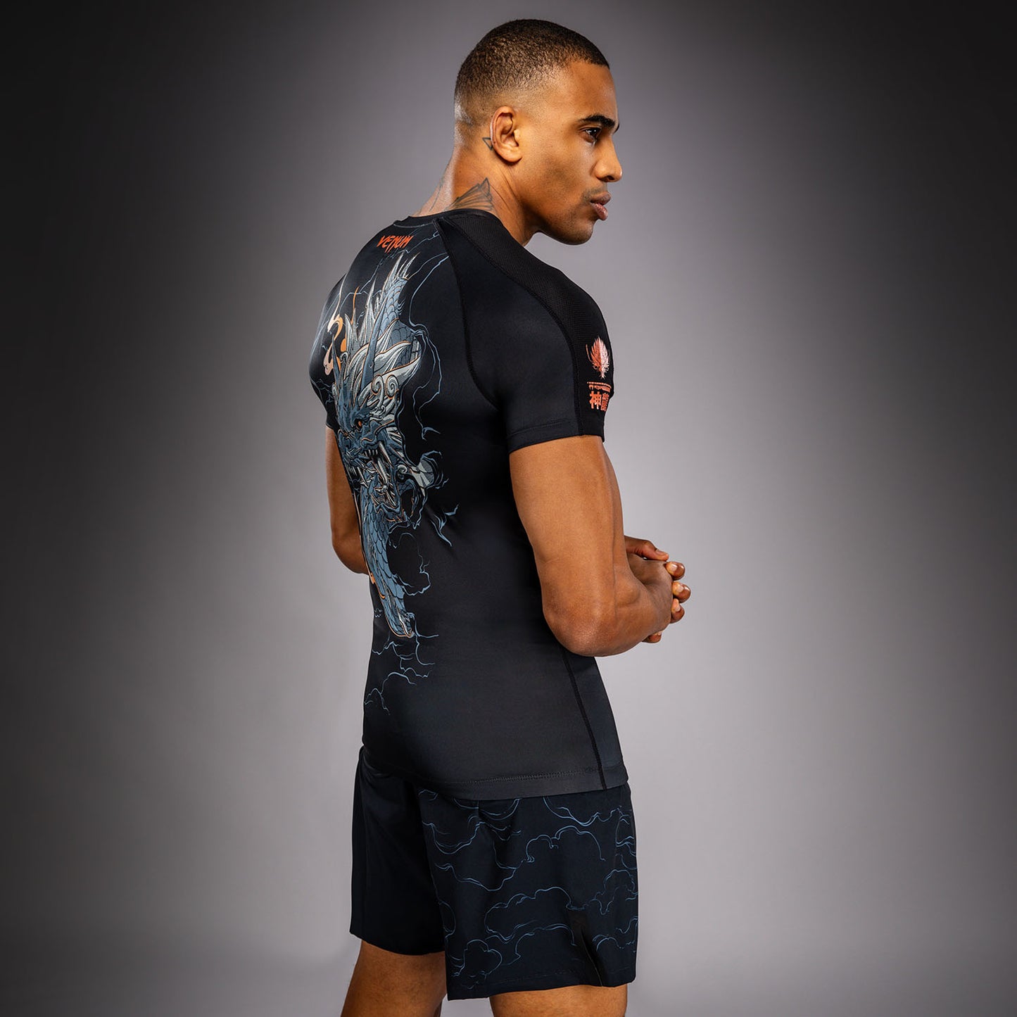 Venum Thunder Dragon Rashguard a Maniche Corte – Nero/Grigio/Rame