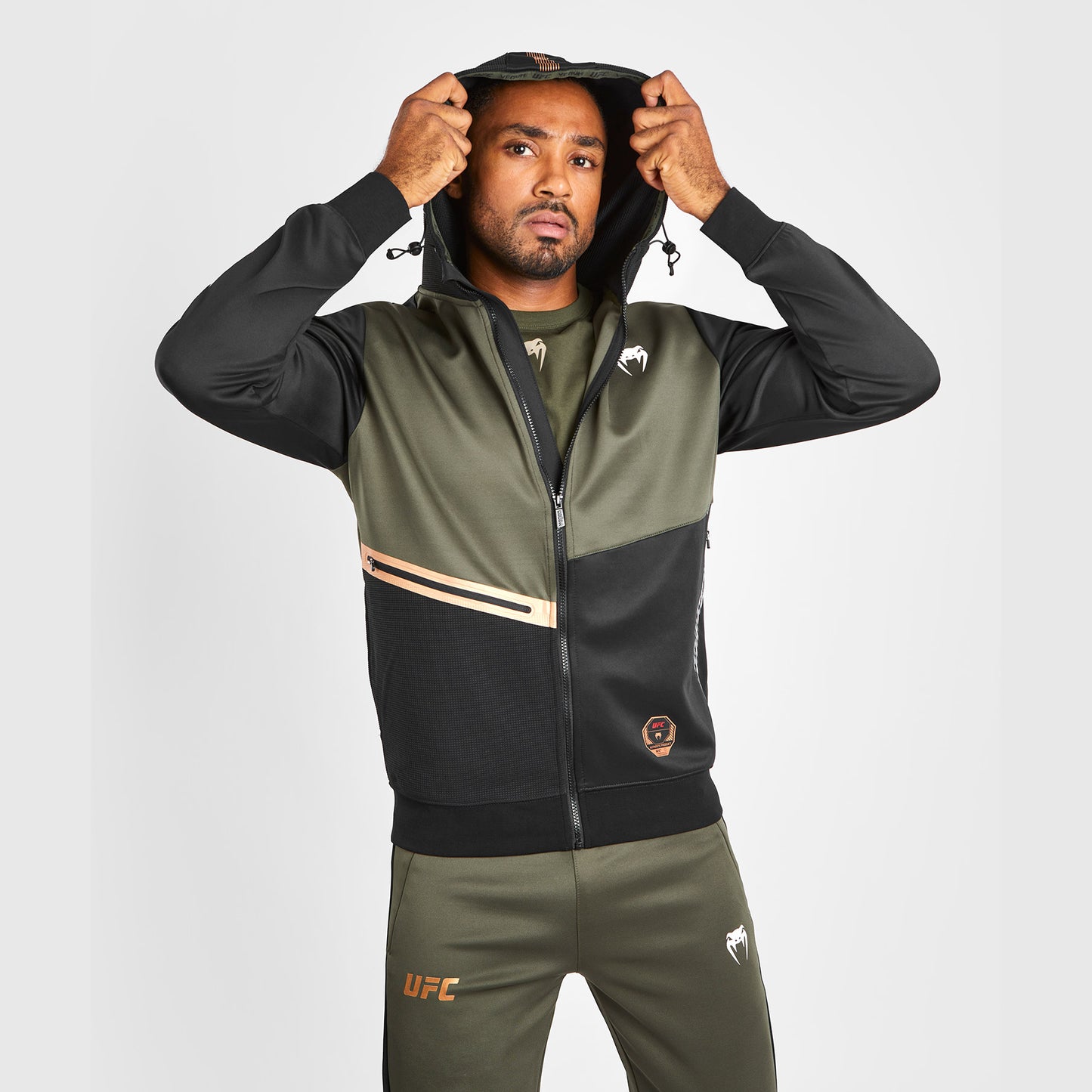 UFC Adrenaline by Venum Fight Week Felpa con cappuccio e zip da Uomo - Khaki/Bronzo