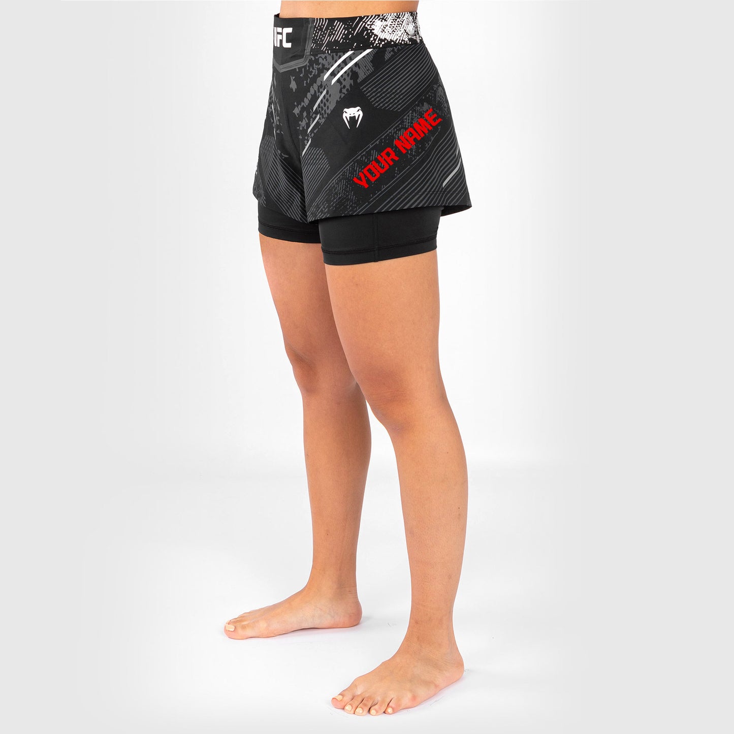 Pantaloncini da combattimento da donna UFC Adrenaline by Venum personalizzati Authentic Fight Night - Nero