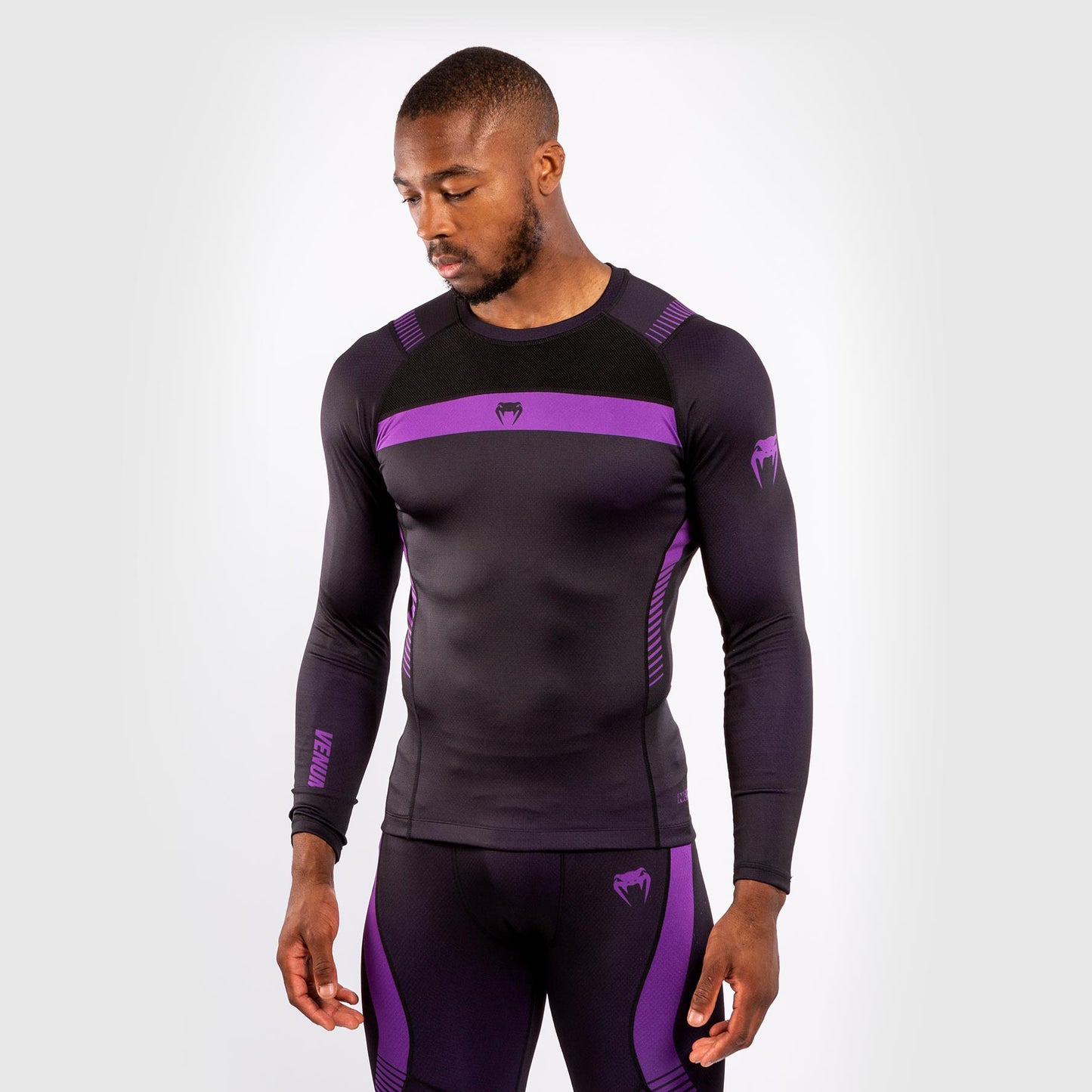 T-shirt a compressione Venum No Gi 3.0 - Maniche lunghe - Nero/Viola