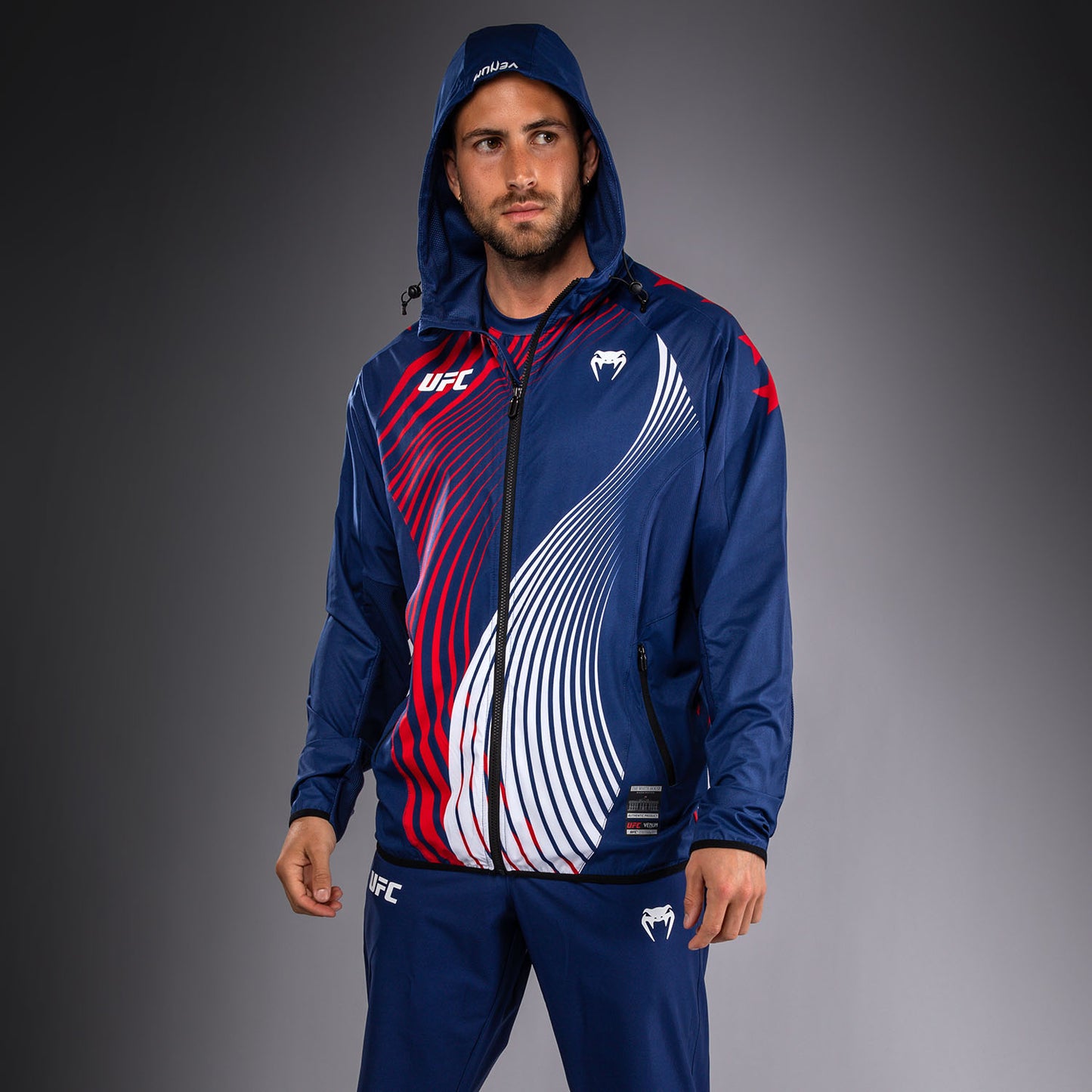 Official UFC Freedom 250 by Venum Personalizzato Authentic Fight Night Felpa con cappuccio Walkout da uomo - Blu