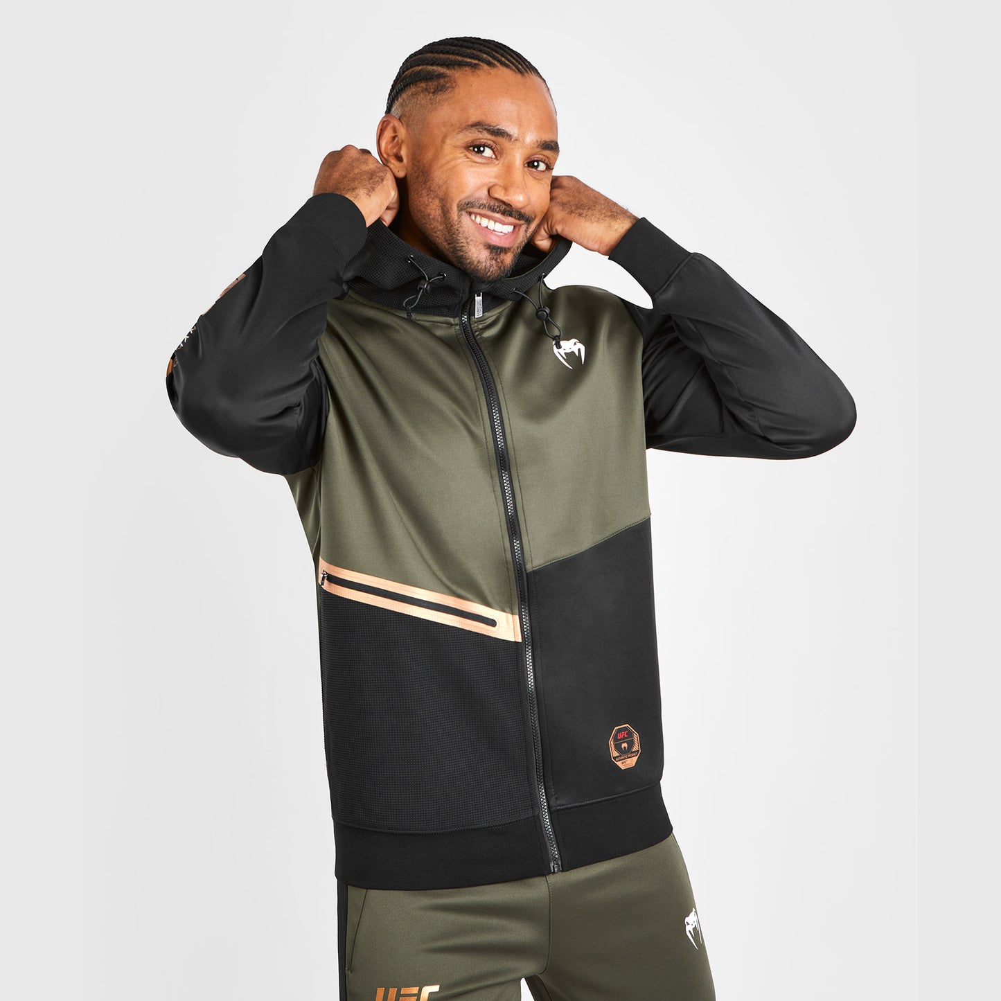 UFC Adrenaline by Venum Fight Week Felpa con cappuccio e zip da Uomo - Khaki/Bronzo