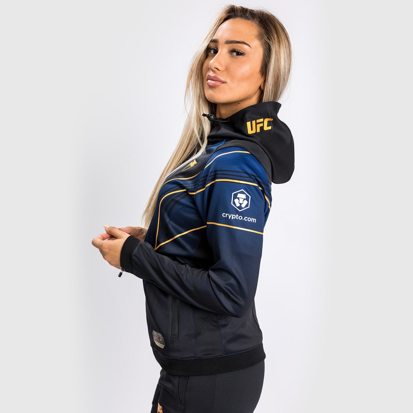Felpa con cappuccio Walkout da donna UFC Venum Authentic Fight Night 2.0 - Midnight Edition - Champion