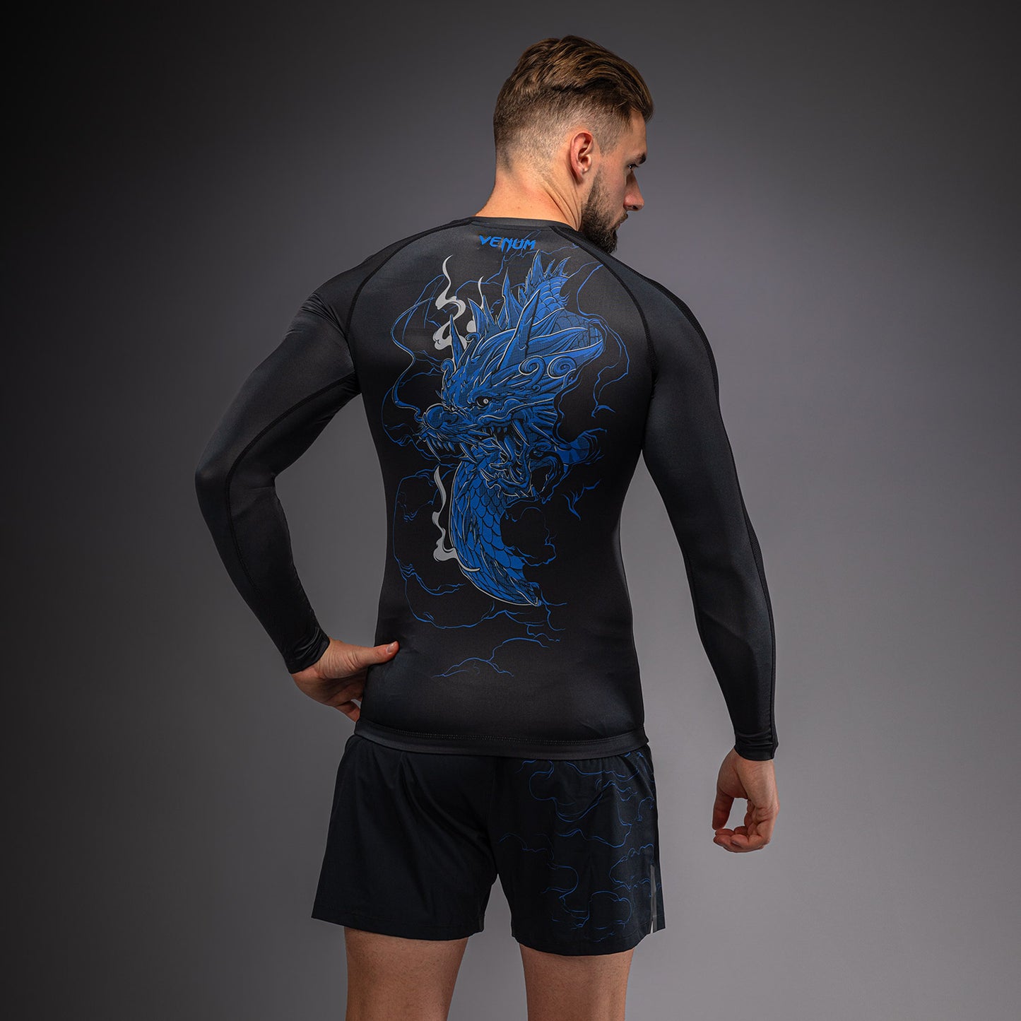 Venum Thunder Dragon Rashguard a Maniche Lunghe – Nero/Blu Reale