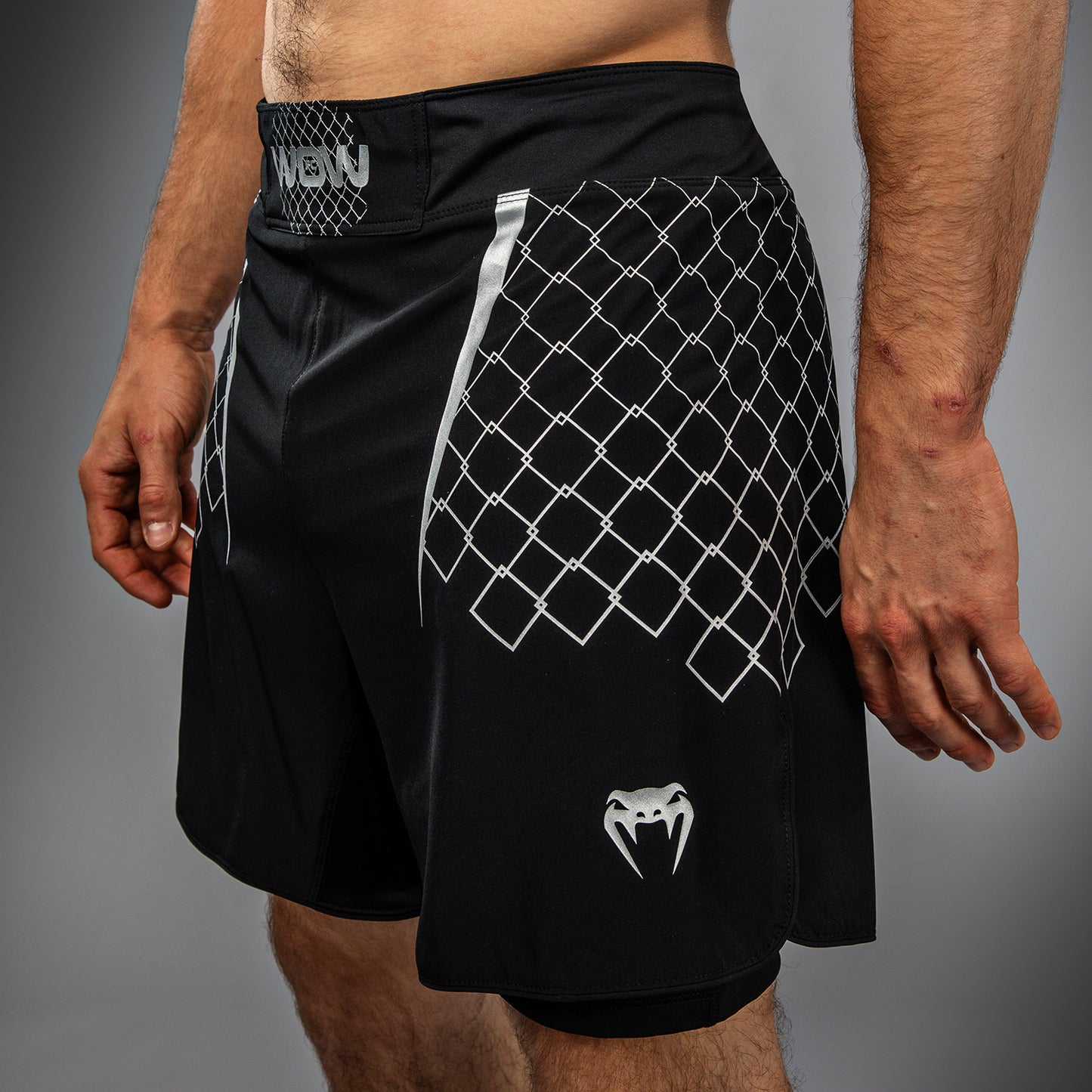 Venum x WOW FC Pantaloni da Combattimento da Uomo - Nero/ Grigio Argento