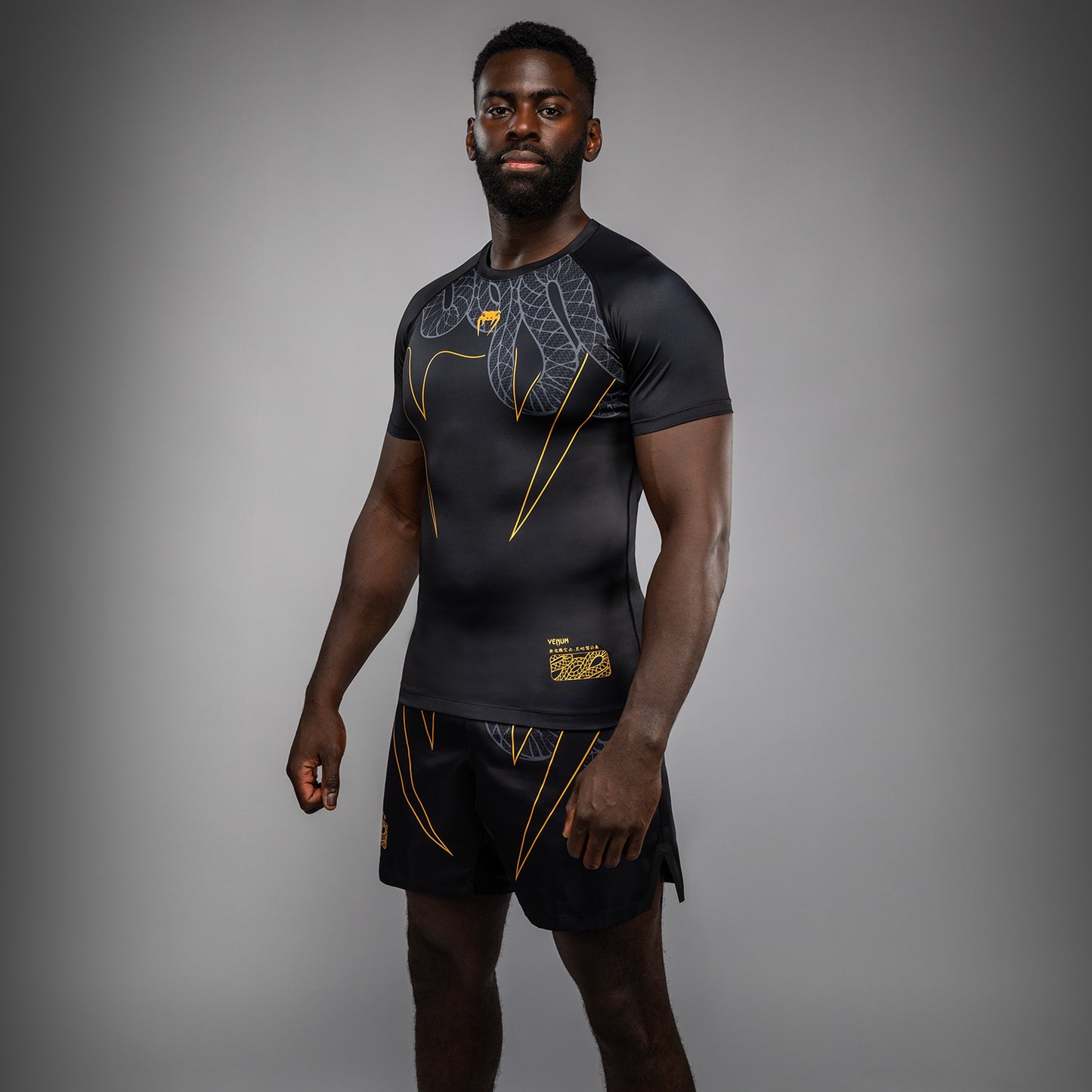 Venum Serpenti Rashguard a maniche corte – Nero/Argento/Oro