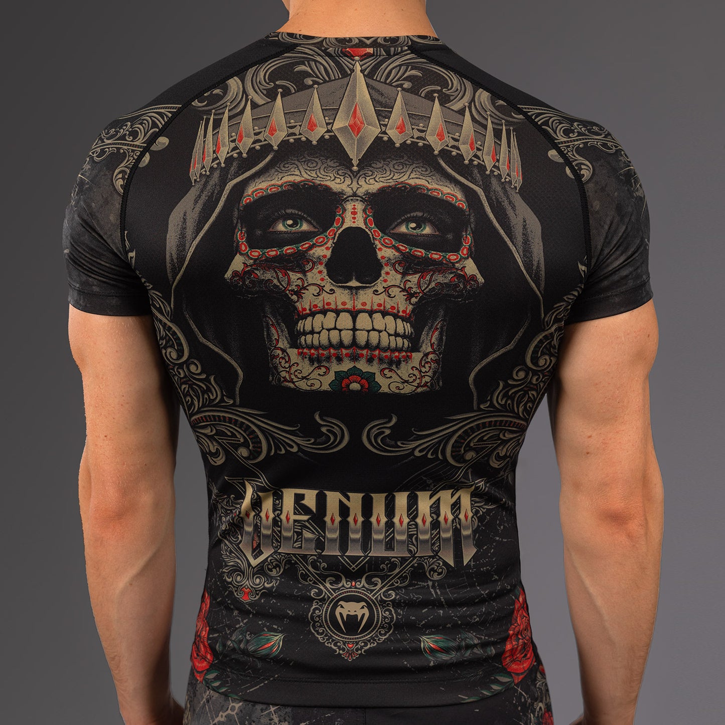 Venum Santa Muerte 5.0 Rashguard a maniche Corte - Nero Profondo/Oro