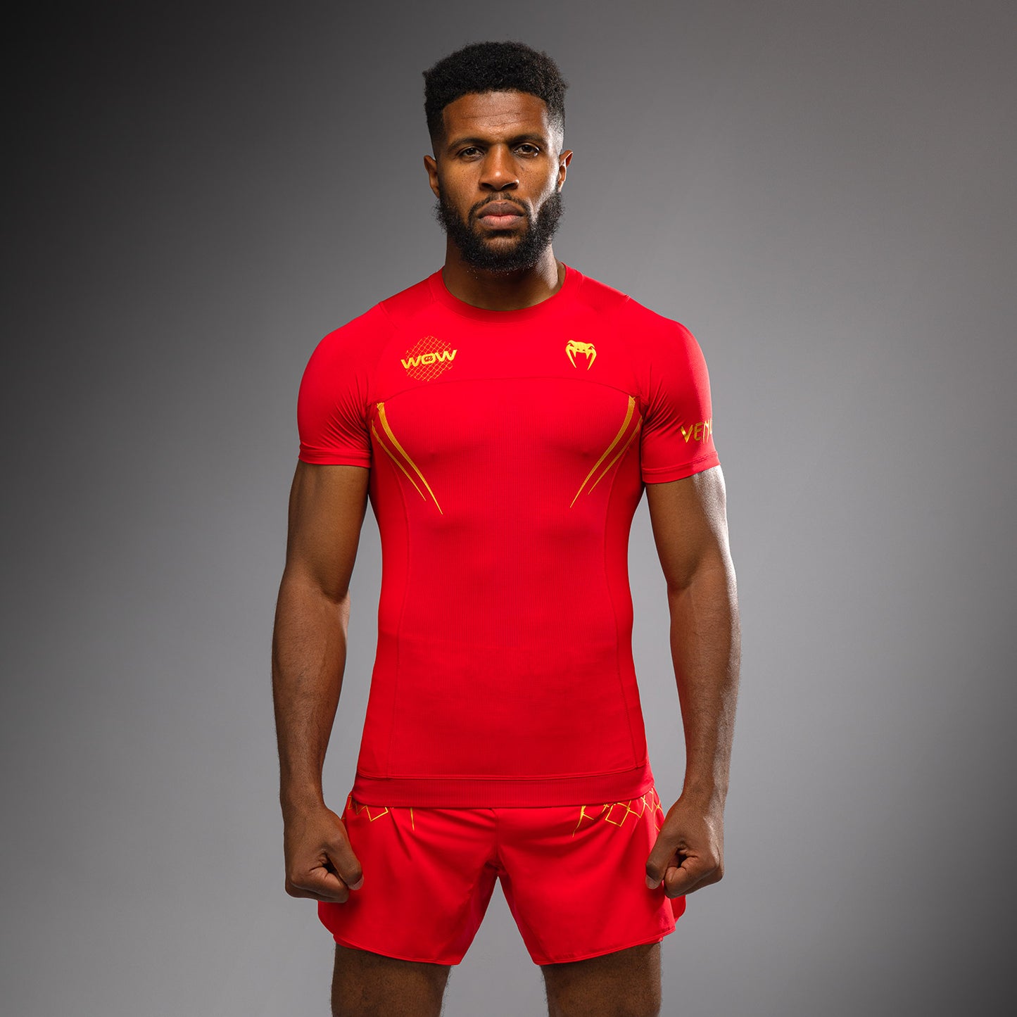 Venum x WOW FC Maglietta a Maniche Corte Rashguard - Fury Red/ Gold