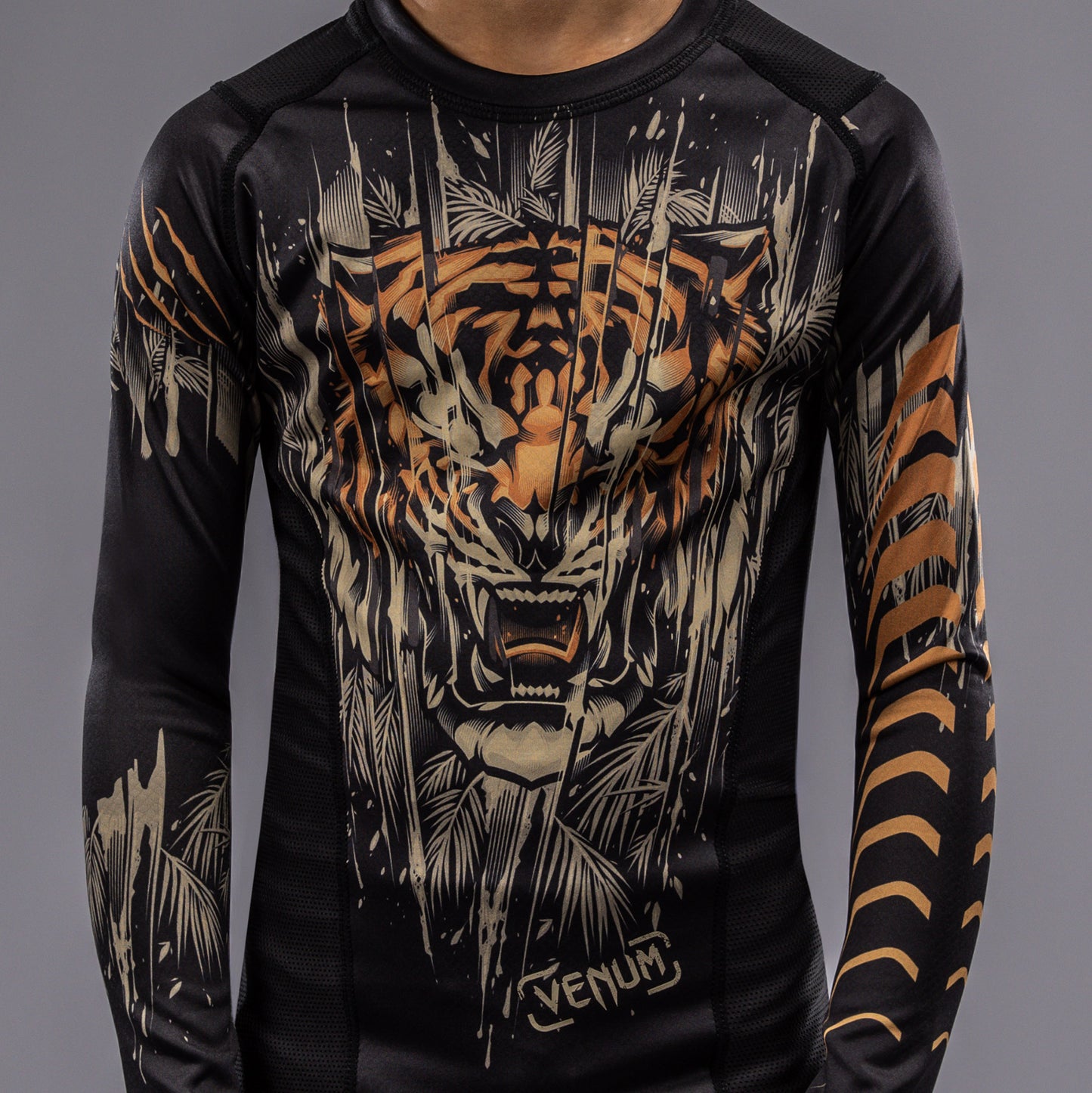 Venum Tiger Rashguard Maniche Lunghe Bambini - Nero/Arancione Neon