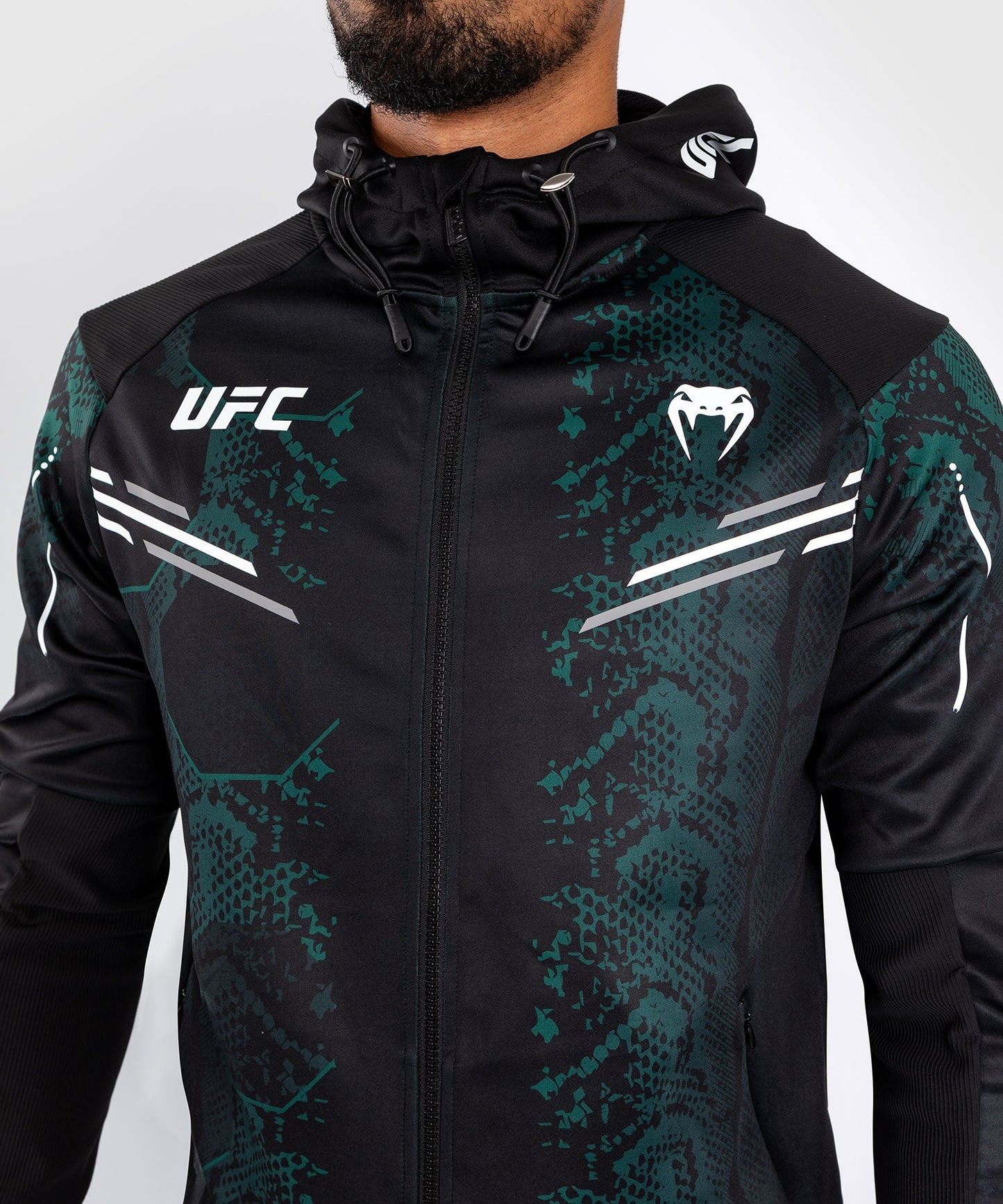 UFC Adrenaline by Venum Personalized Authentic Fight Night Felpa con cappuccio Walkout da uomo - Emerald Edition - Verde/Nero