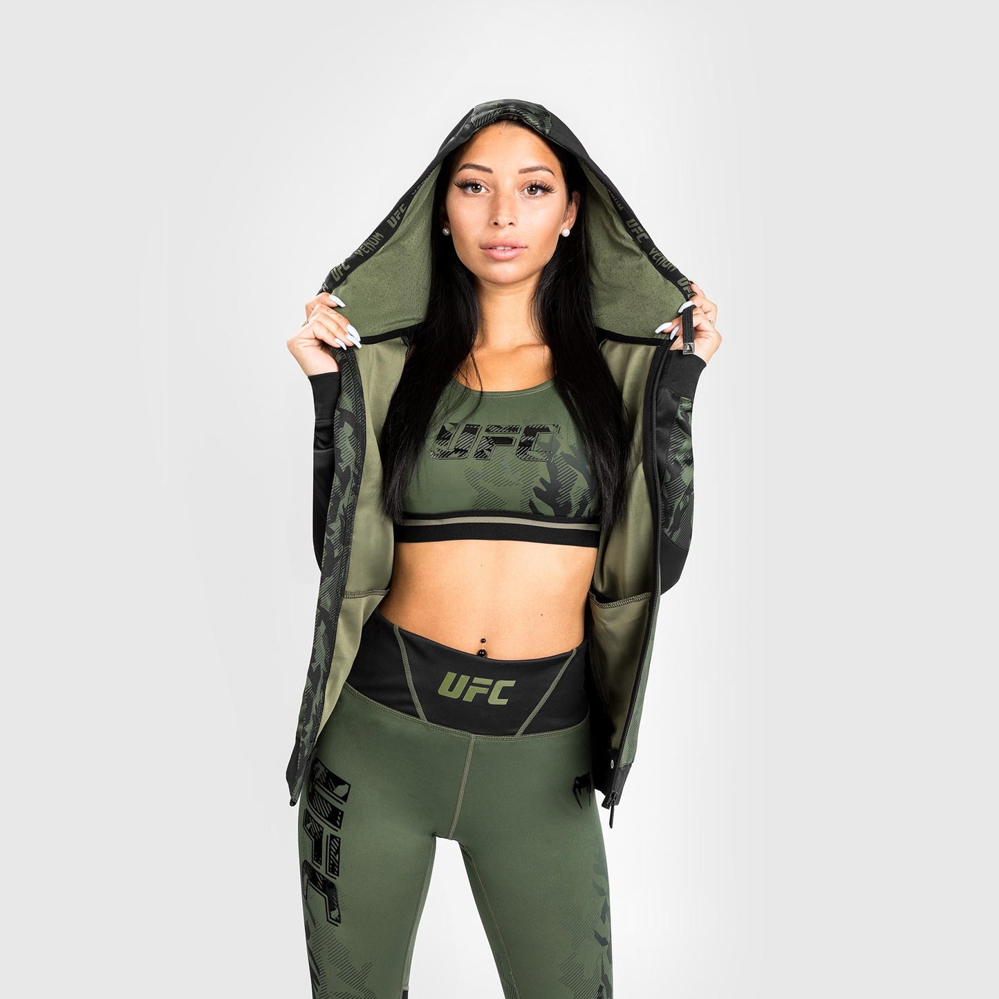 Felpa Con Cappuccio Con Zip Donna UFC Venum Authentic Fight Week - Verde