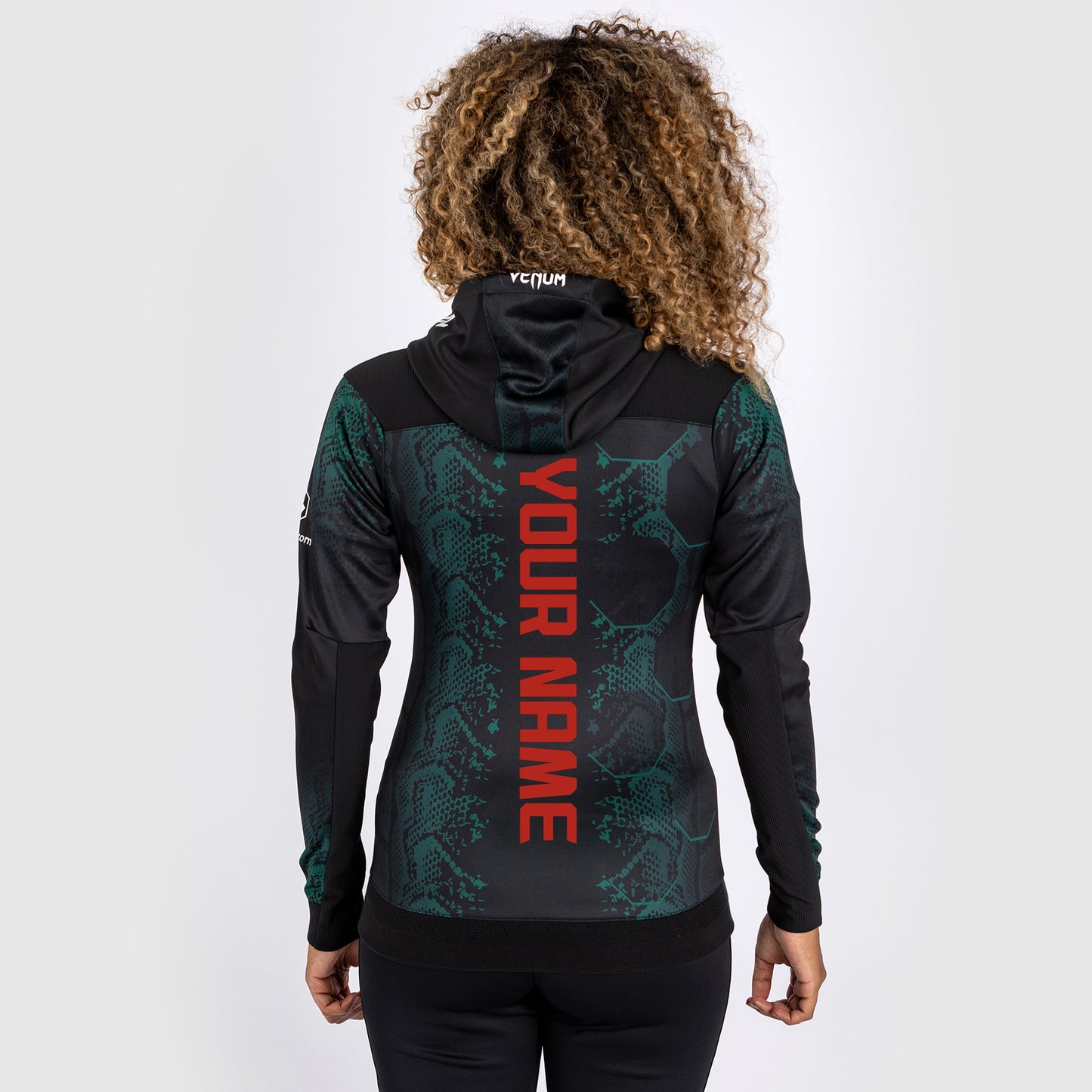 UFC Adrenaline by Venum Personalized Authentic Fight Night Felpa con cappuccio Walkout da donna - Emerald Edition - Verde/Nero