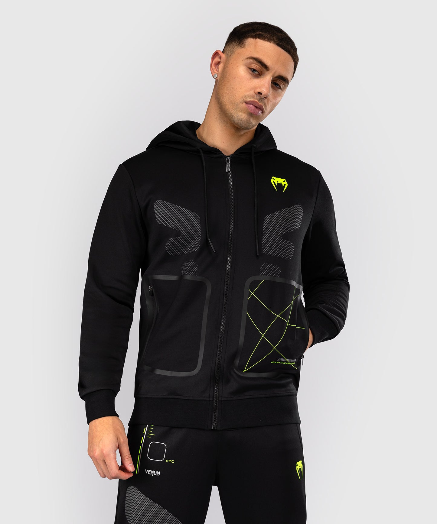 Venum Training Camp 4.0 Felpa con cappuccio con zip intera - Nero/Neo Green