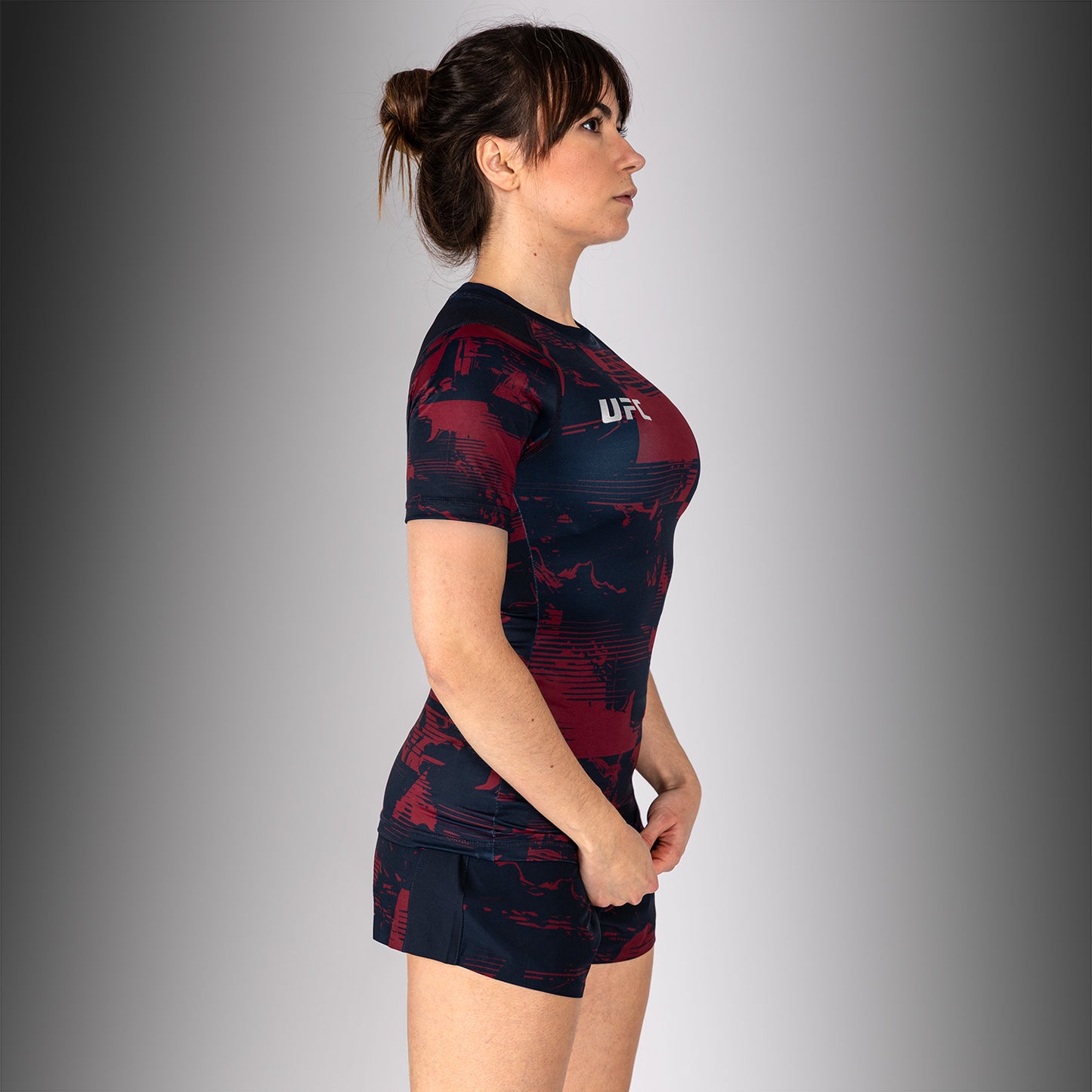 UFC Zenith by Venum Authentic Fight Week Rashguard maniche corte Performance Donna - Blu navy/Bordeaux/Argento