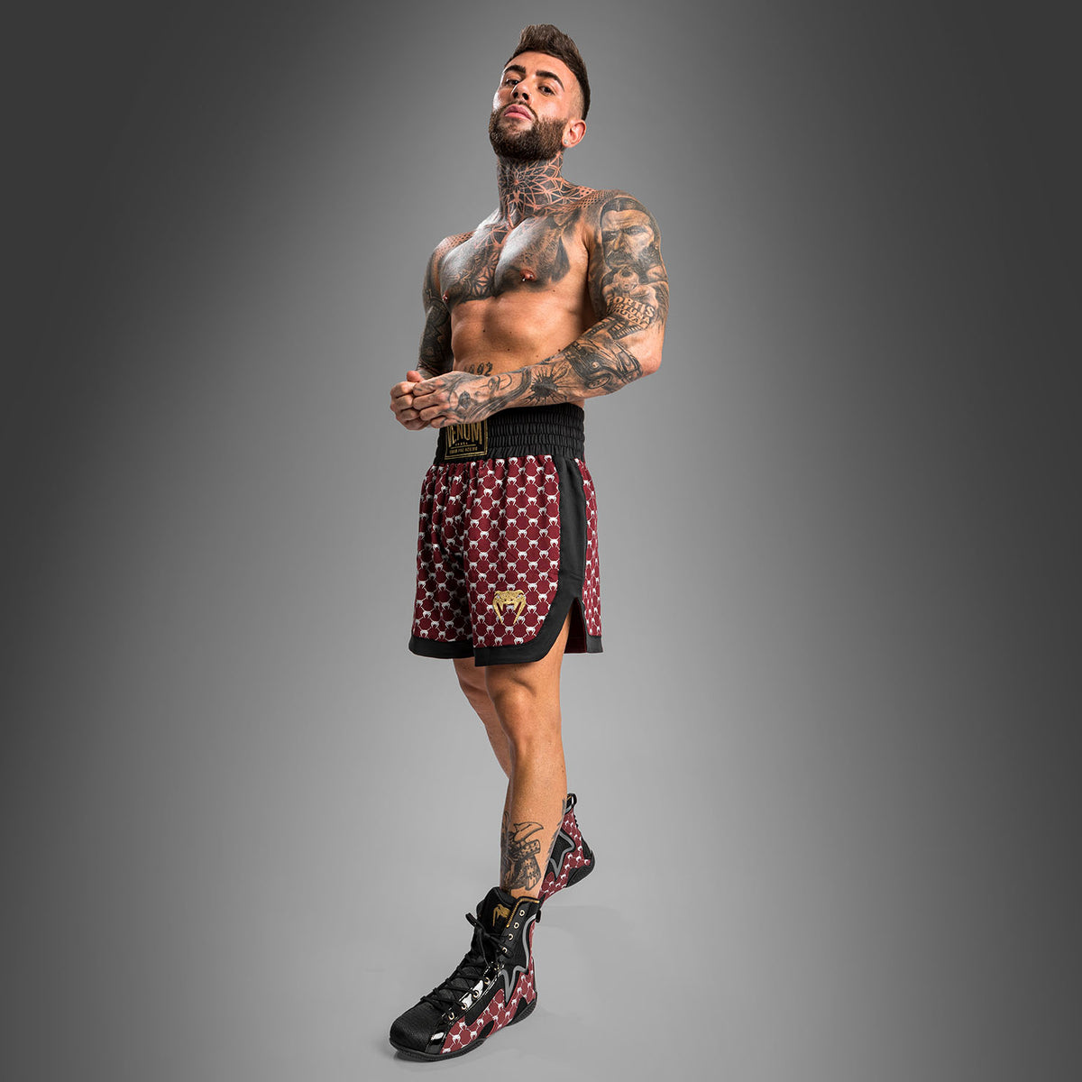 Pantaloncini da boxe Monogram Venum - Nero/Bordeaux