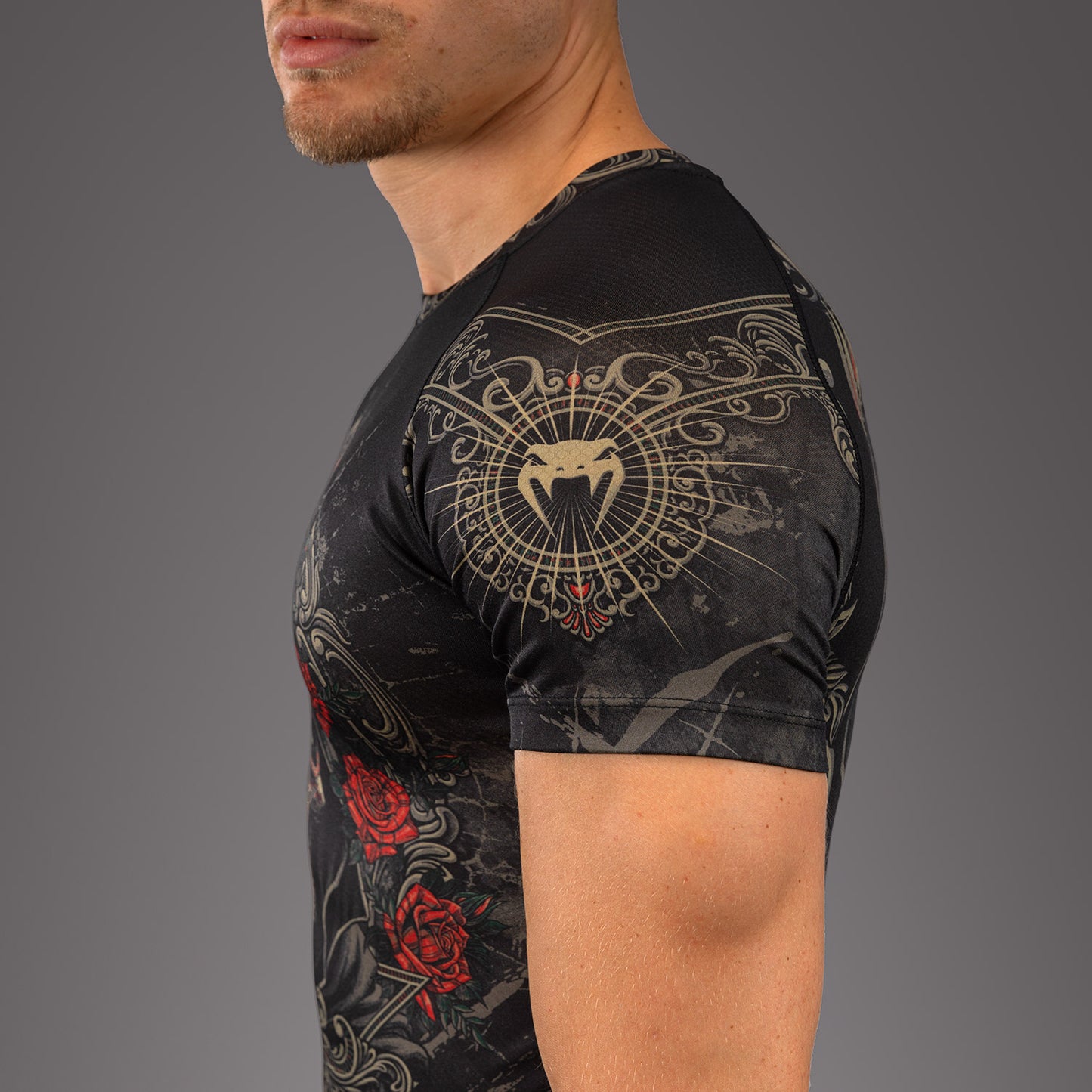 Venum Santa Muerte 5.0 Rashguard a maniche Corte - Nero Profondo/Oro