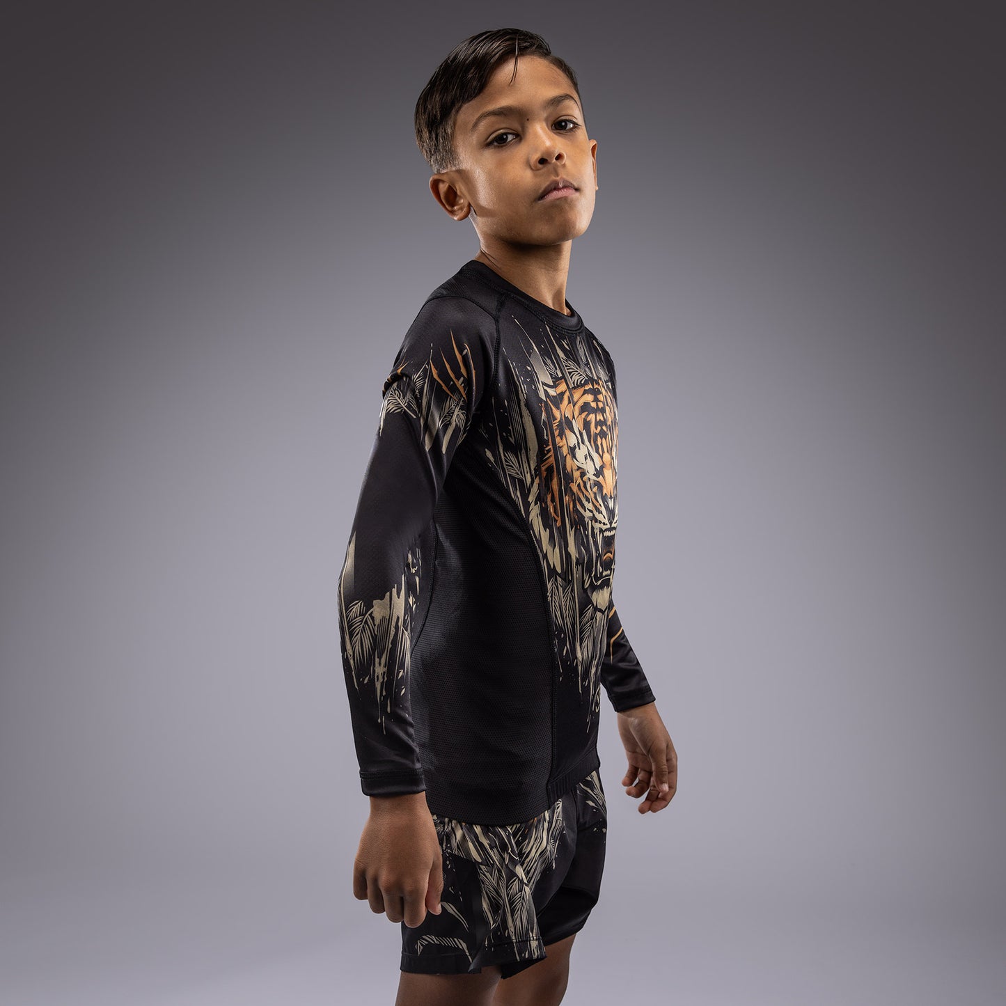 Venum Tiger Rashguard Maniche Lunghe Bambini - Nero/Arancione Neon